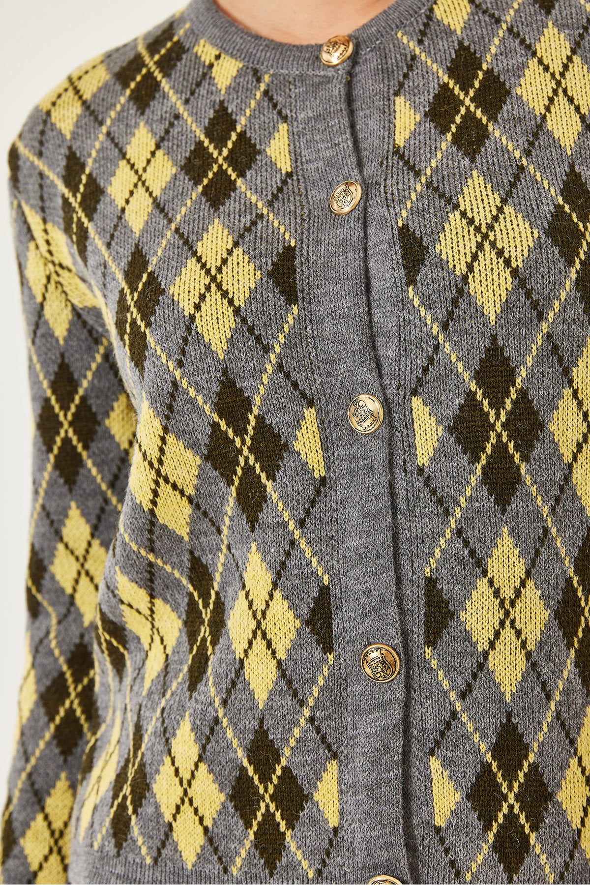 Women's Baklava Pattern Crew Neck Buttoned Knitwear Cardigan 241152 60261341