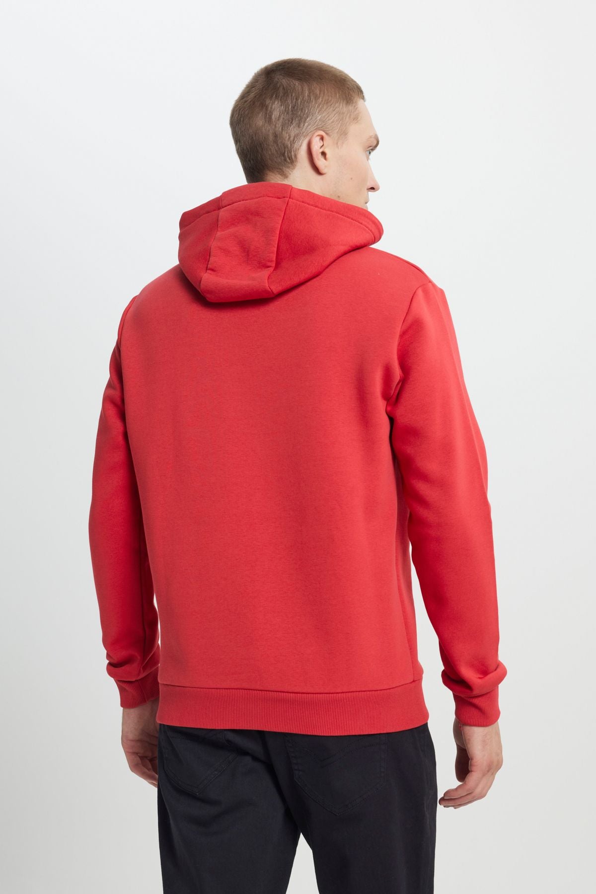 Men's Red Standard Fit Normal Normal Cut Içi Polar 3 -Hoped Hoped Cotton Sweatshirt