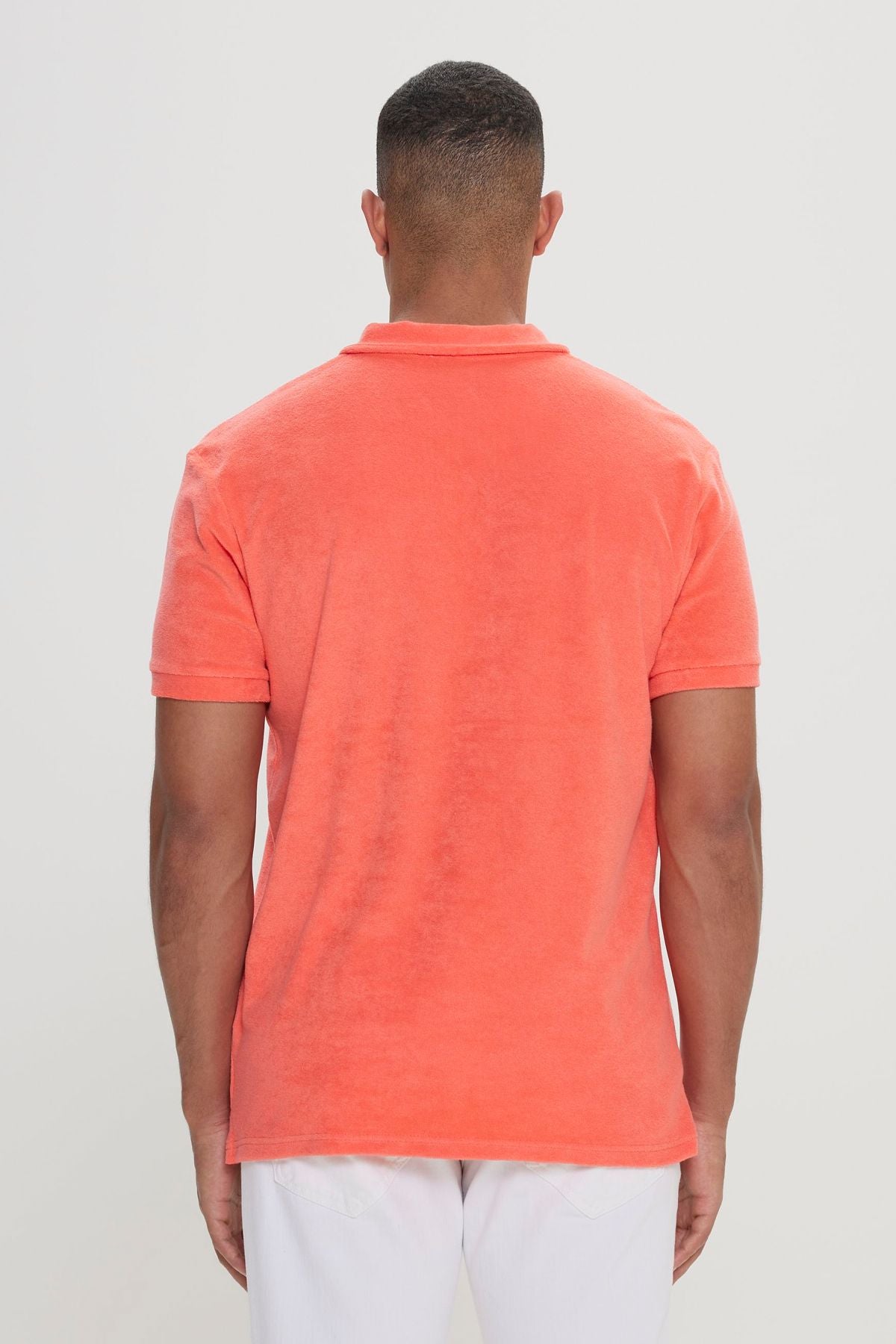 Men's coral slim fit narrow cut cotton towel fabric polo collar t -shirt