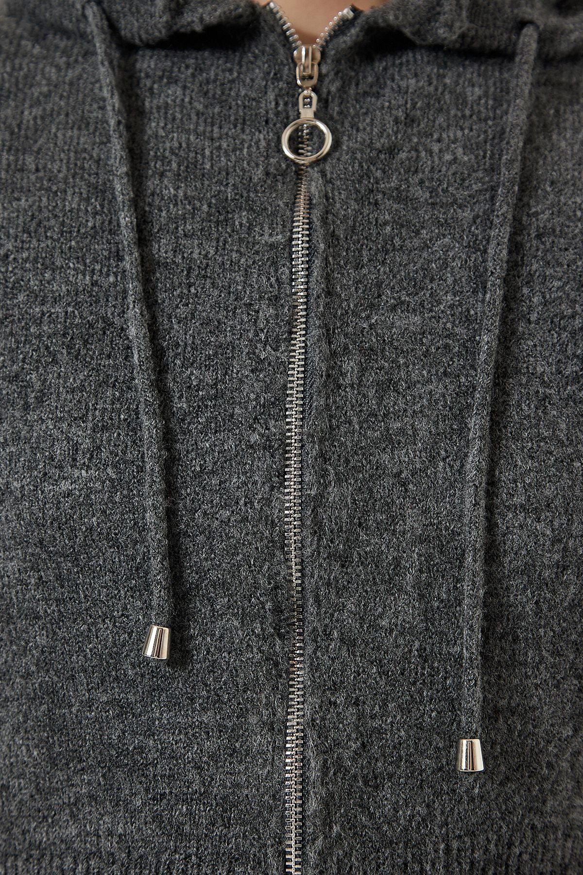 Female anthracit hooded zipper knitwear cardigan yy00203
