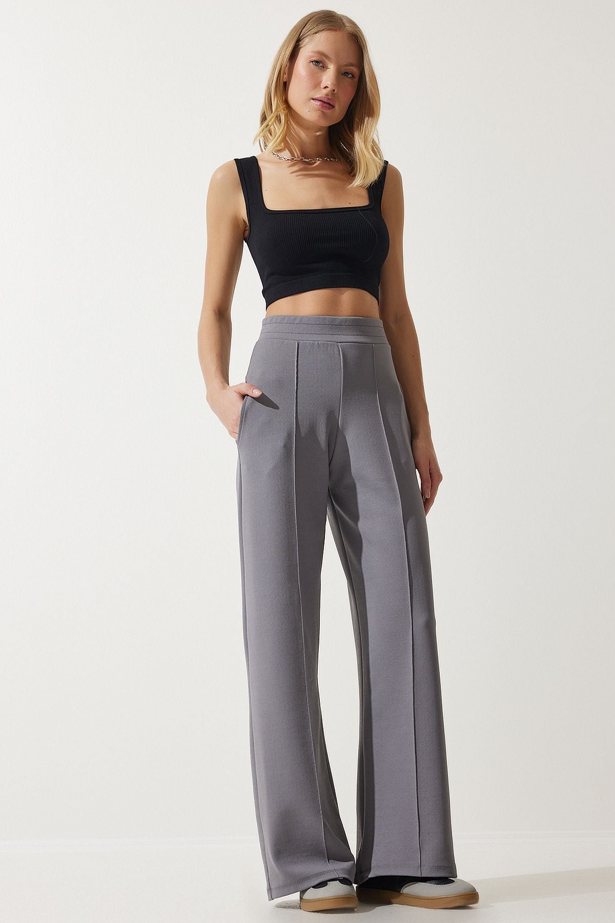 Woman Gray Flexible Palazzo Pants BF00090