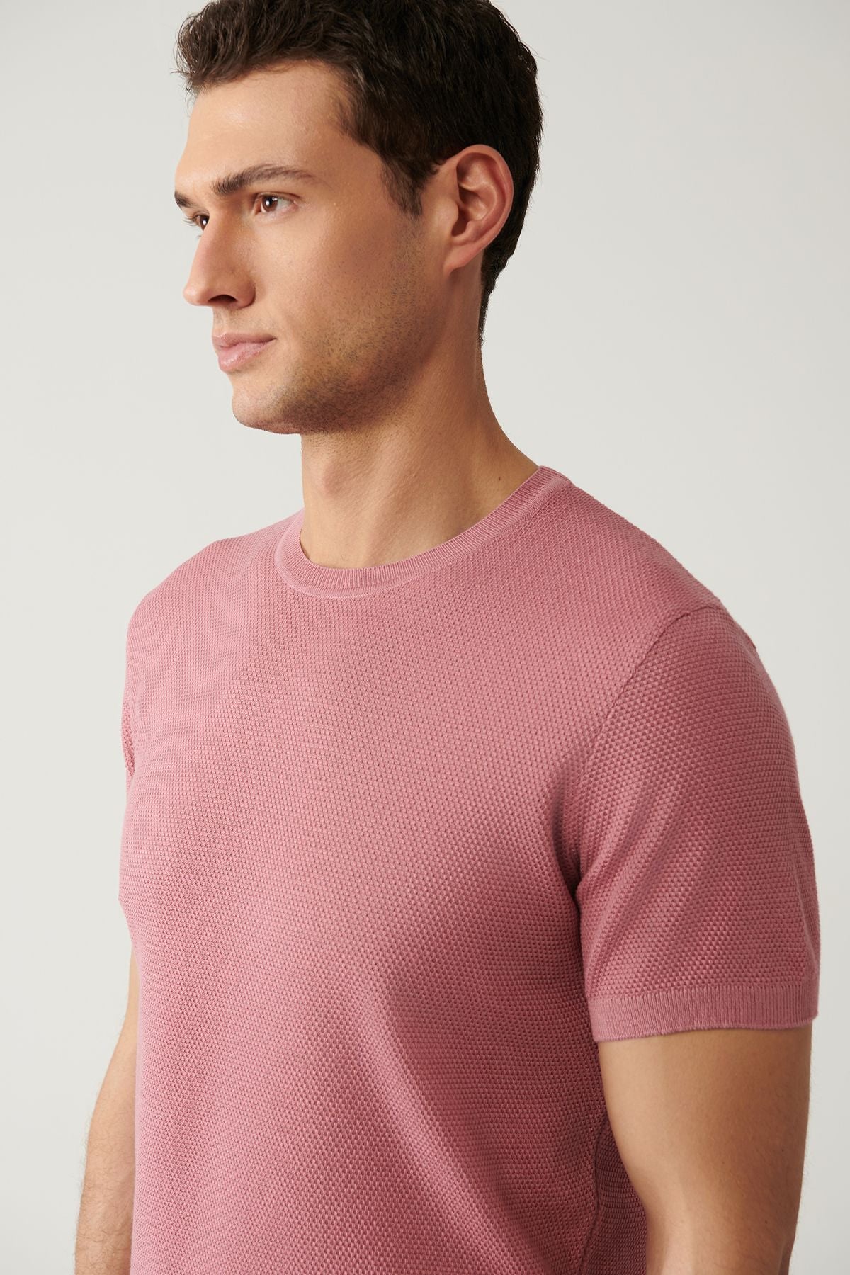 Men's rose dry bicycle collar textured cotton knitwear t-shirt E005027