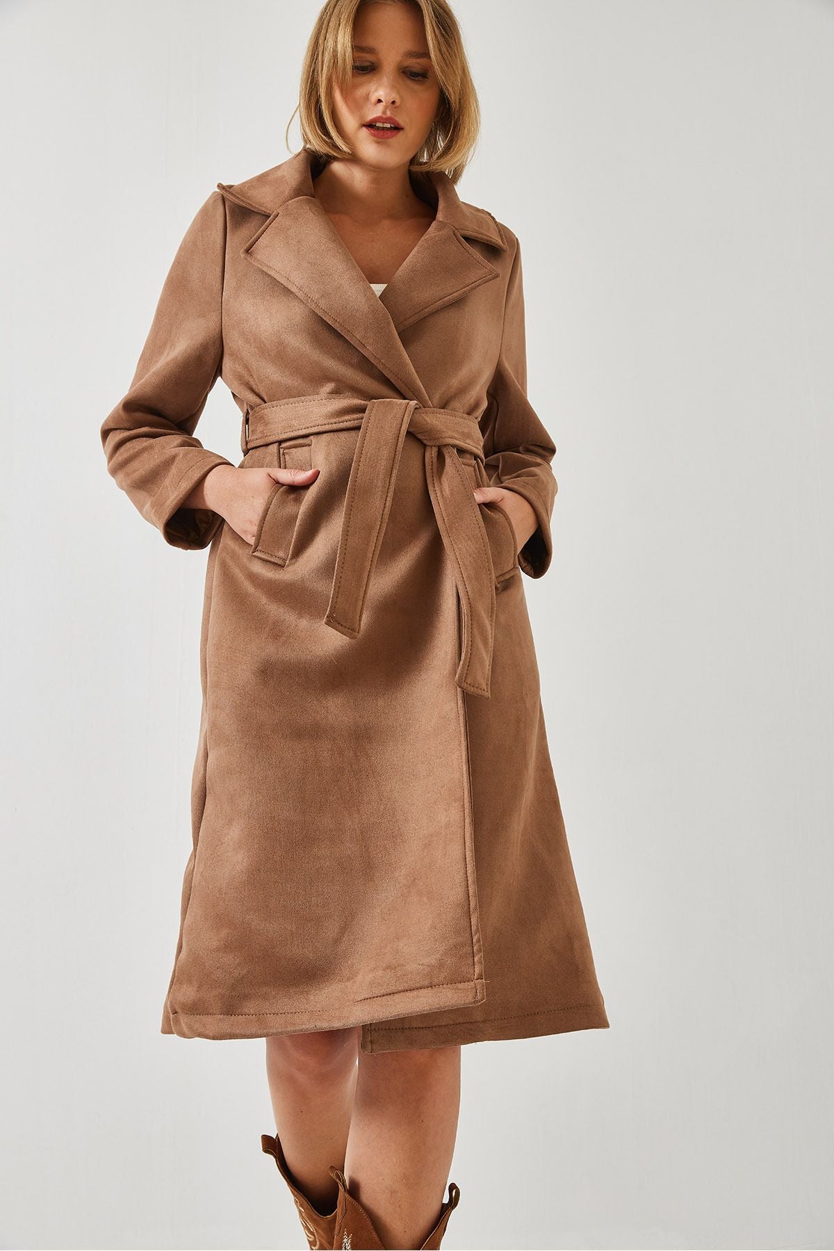 Female Cruve Collar Bideli pocket detailed stamp trench coat 2606 60451017