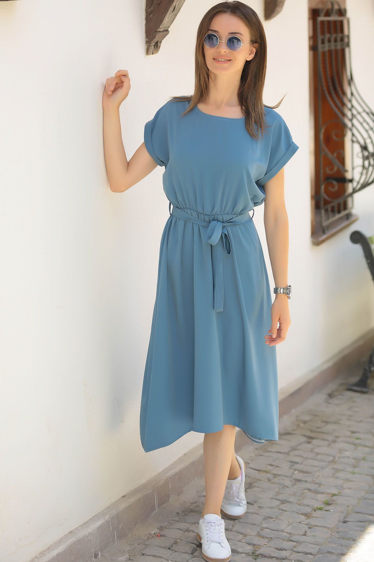 Woman Indigo Waist Tireful Dress Arm-18y001120