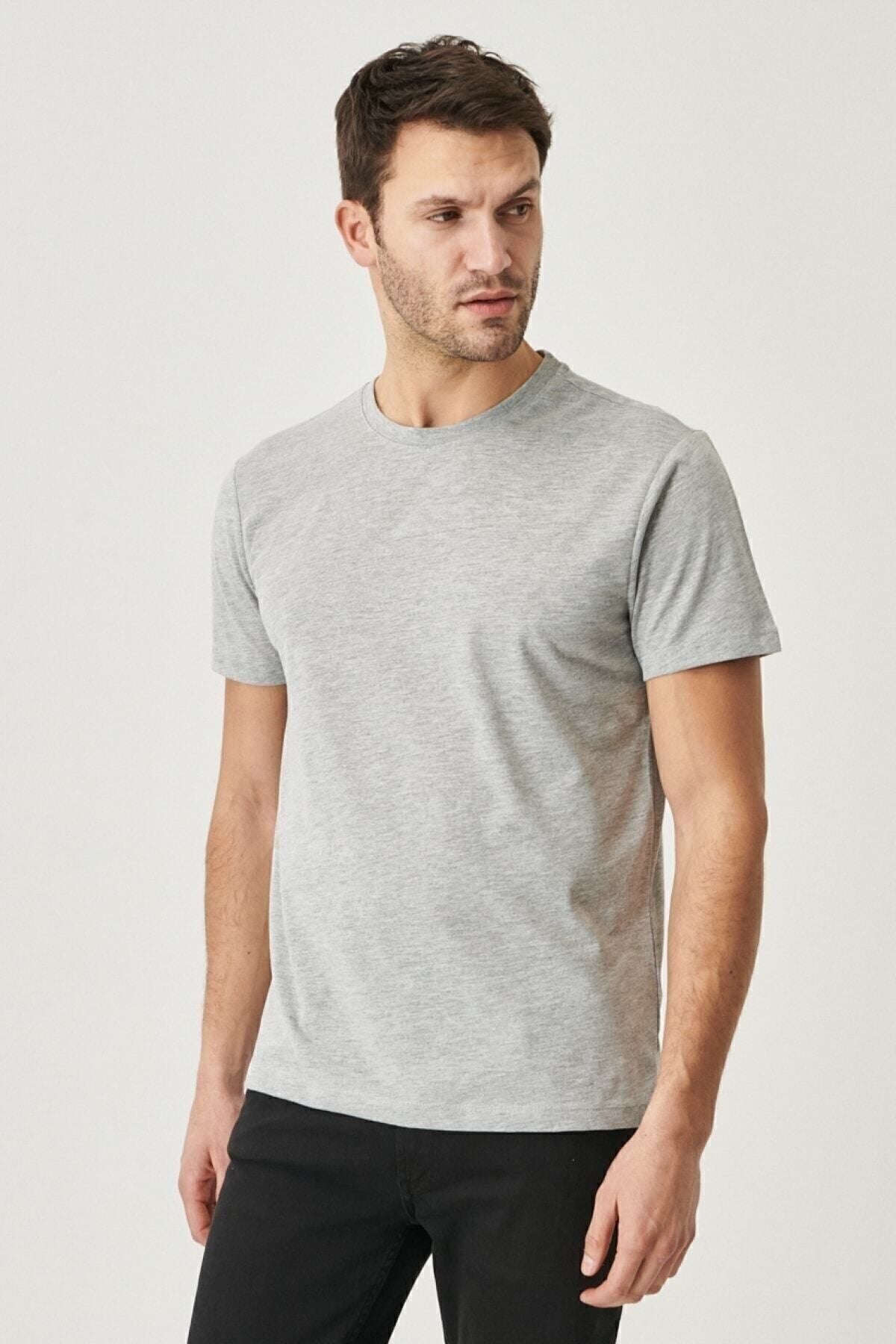 Men's White-Lacivert-Black-Black-Gri Melanj Slim Fit Bicycle Collar 100 %Cotton 5 Piece Basic T-shirt package