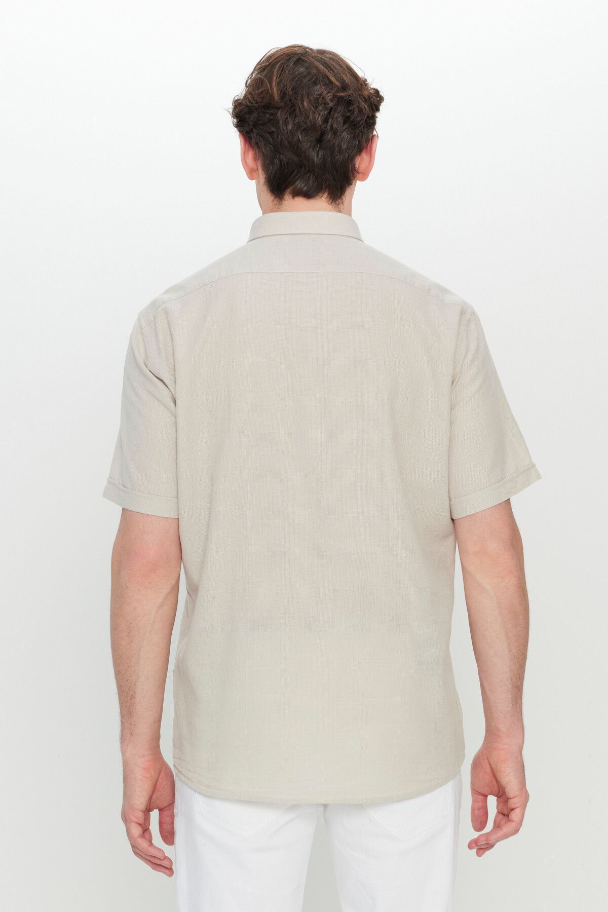 Men's Beige 100 %Cotton Comfort Fit Casual Cutting Button Shirt with Shirt collar Amesty Shirt