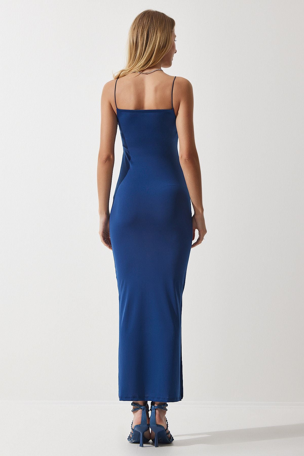 Woman Sandy dress with blue rope strap with slits dz00114