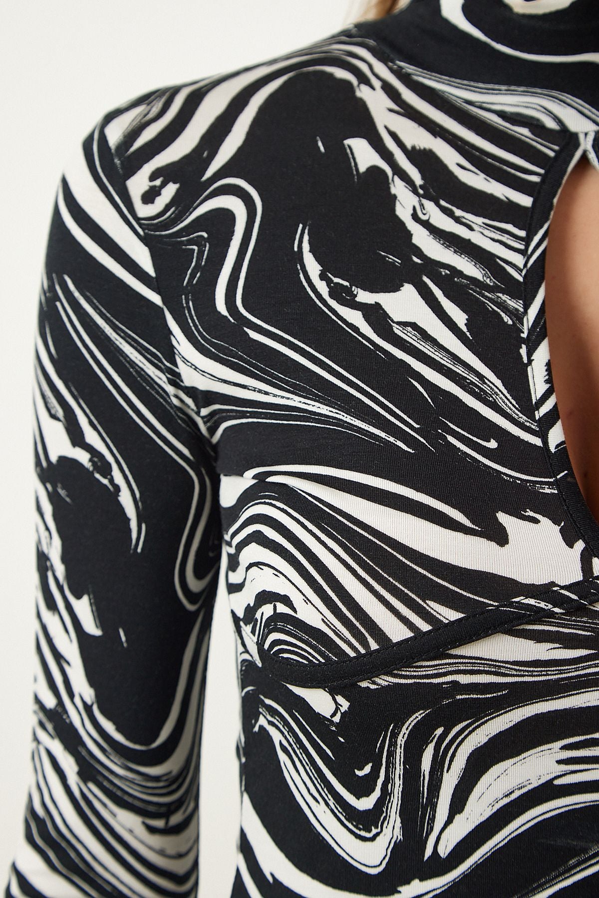 Woman Black Cut Out Detailed Patterned Knitting Blux RX00037