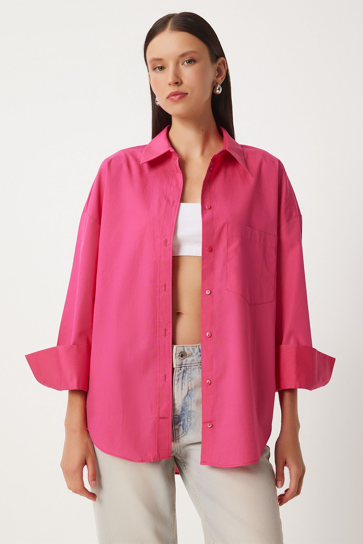 Woman Pink pocket poplin shirt HM00065