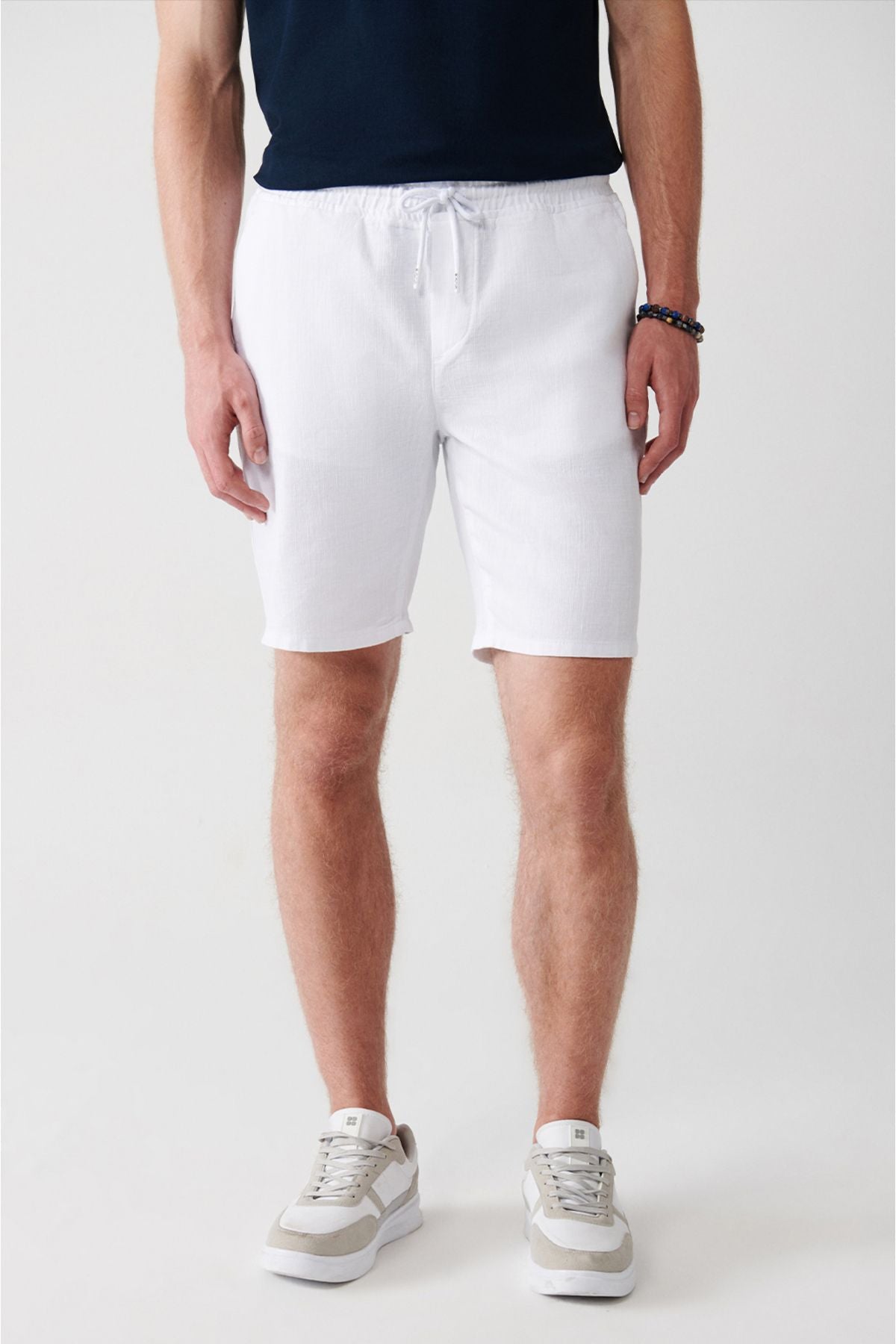 Men's White 100 %Cotton Side Pocket Waist Linen Linen texture E003603