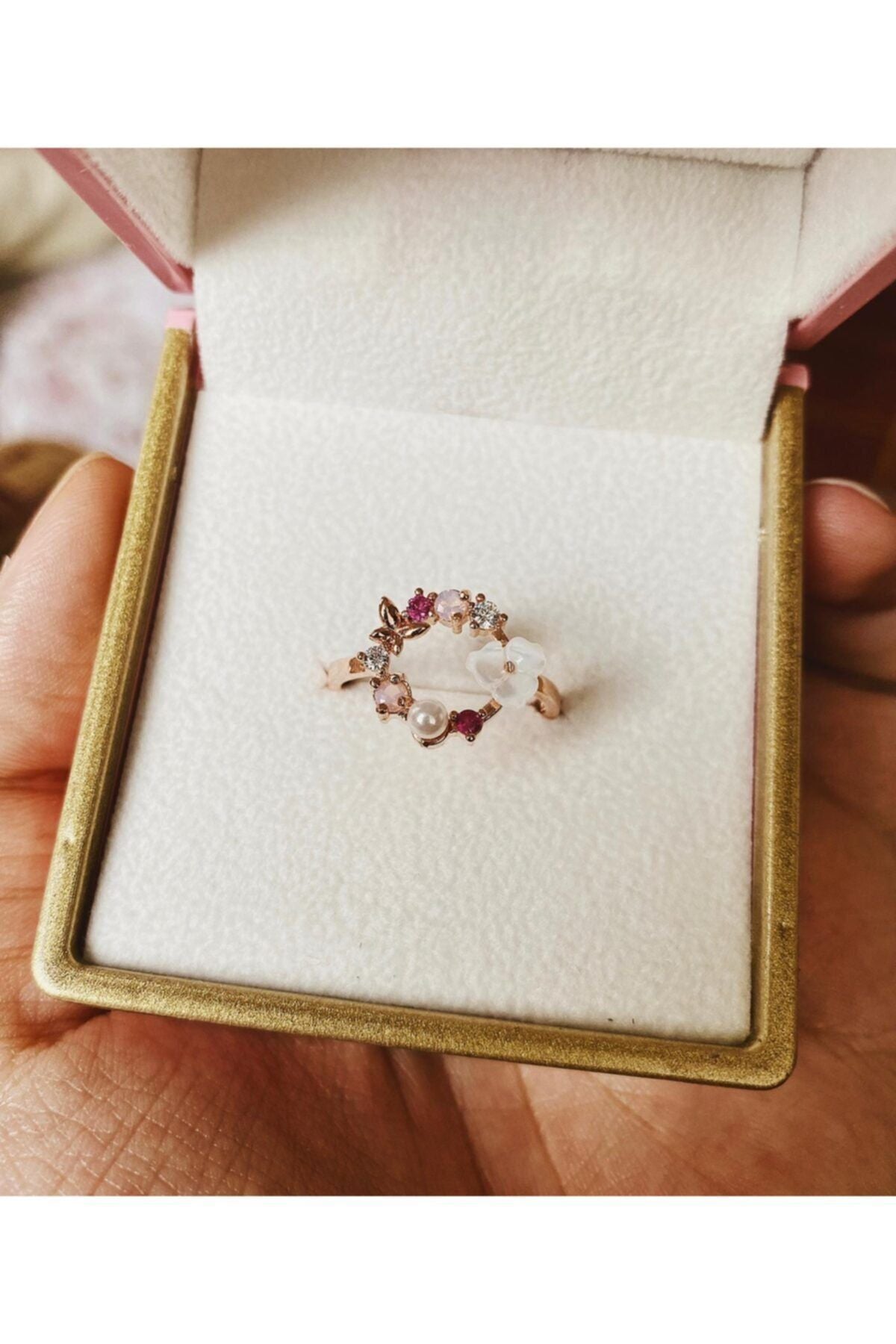 Orchid and Colorful Stone 14k Rose Gold Plated Woman Ring