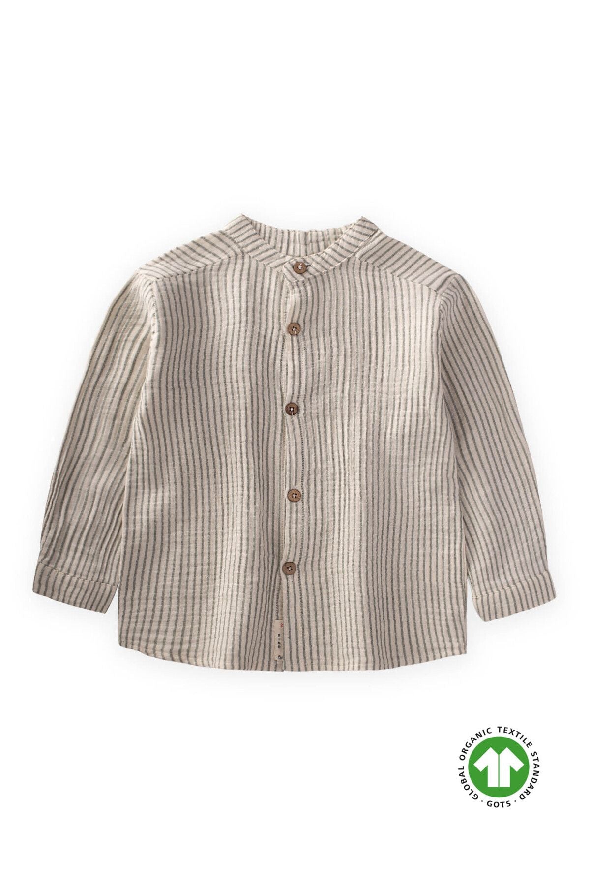 ORGANIC JUDGE YAKA MÜSLİN shirt 2-10 years old khaki striped