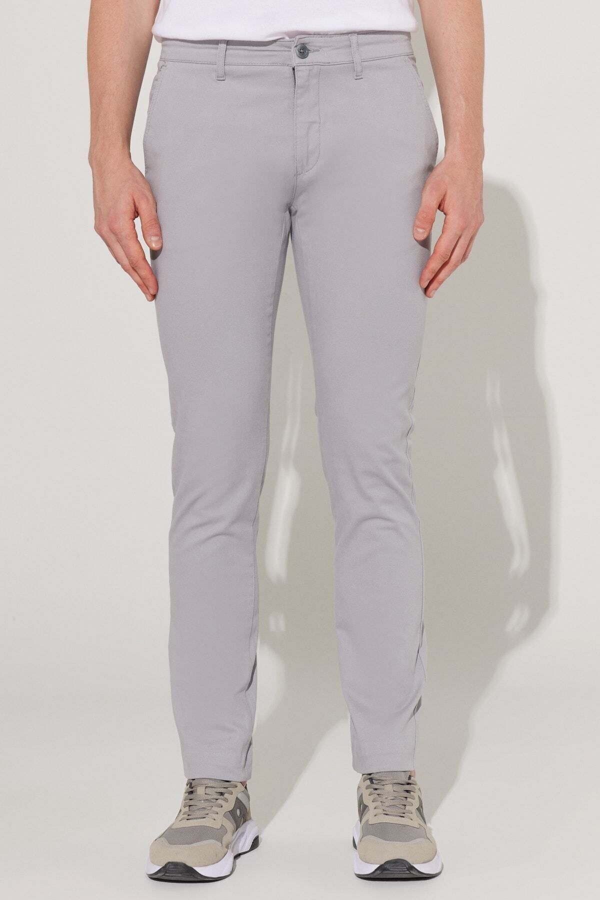 Men's gray slim fit narrow cut cotton flexible comfortable chino pants
