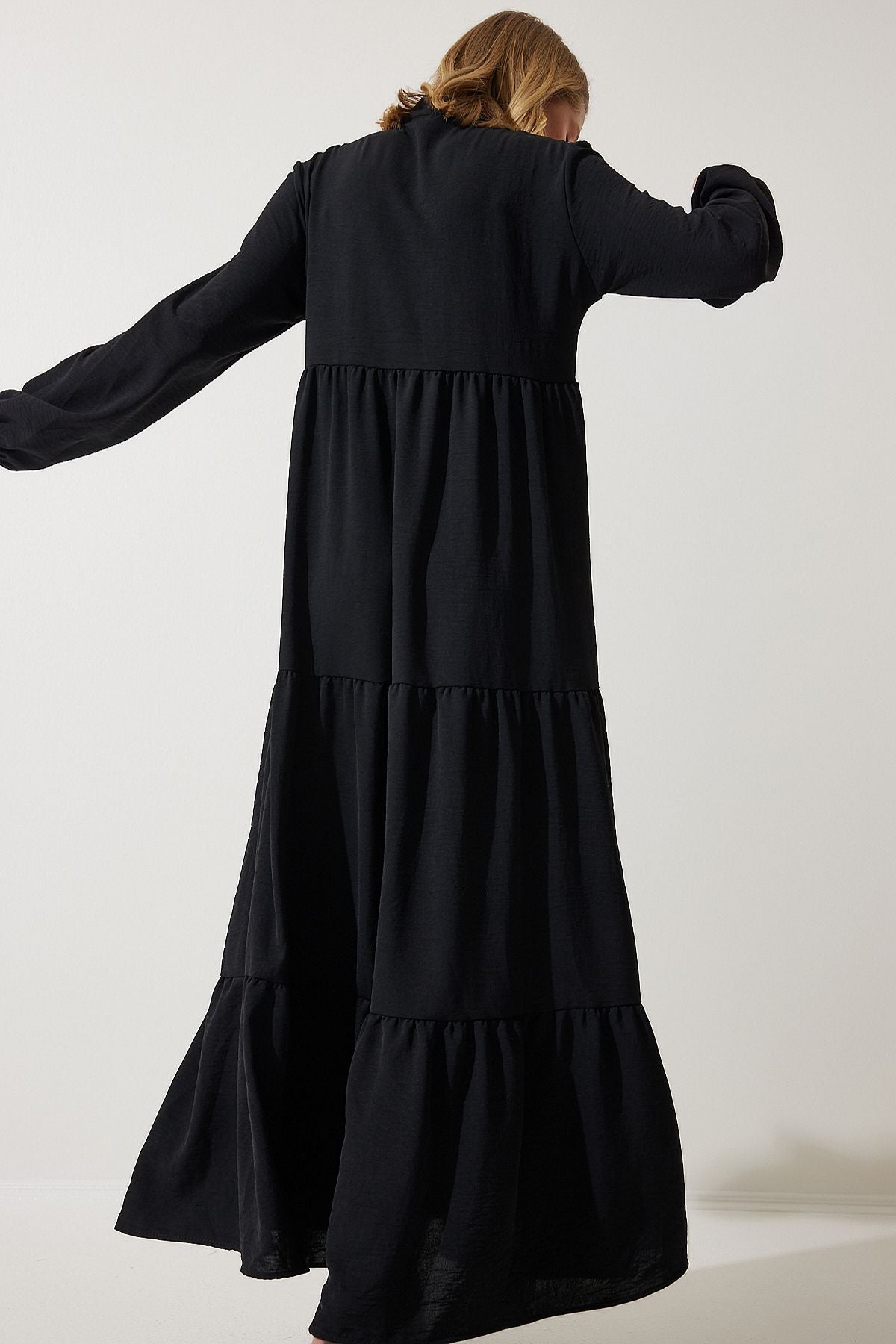 Female Black V -Neck Long Ayrobin Dress DD01315