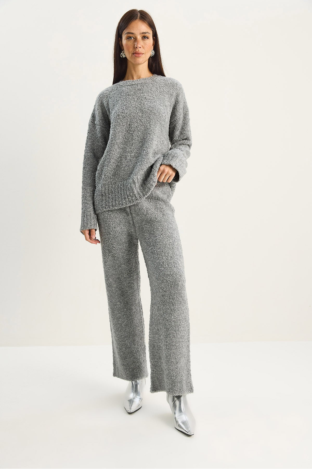 Kadın Yumuşak Dokulu Rahat Kesim Atkılı Triko Takım 2480 60283755