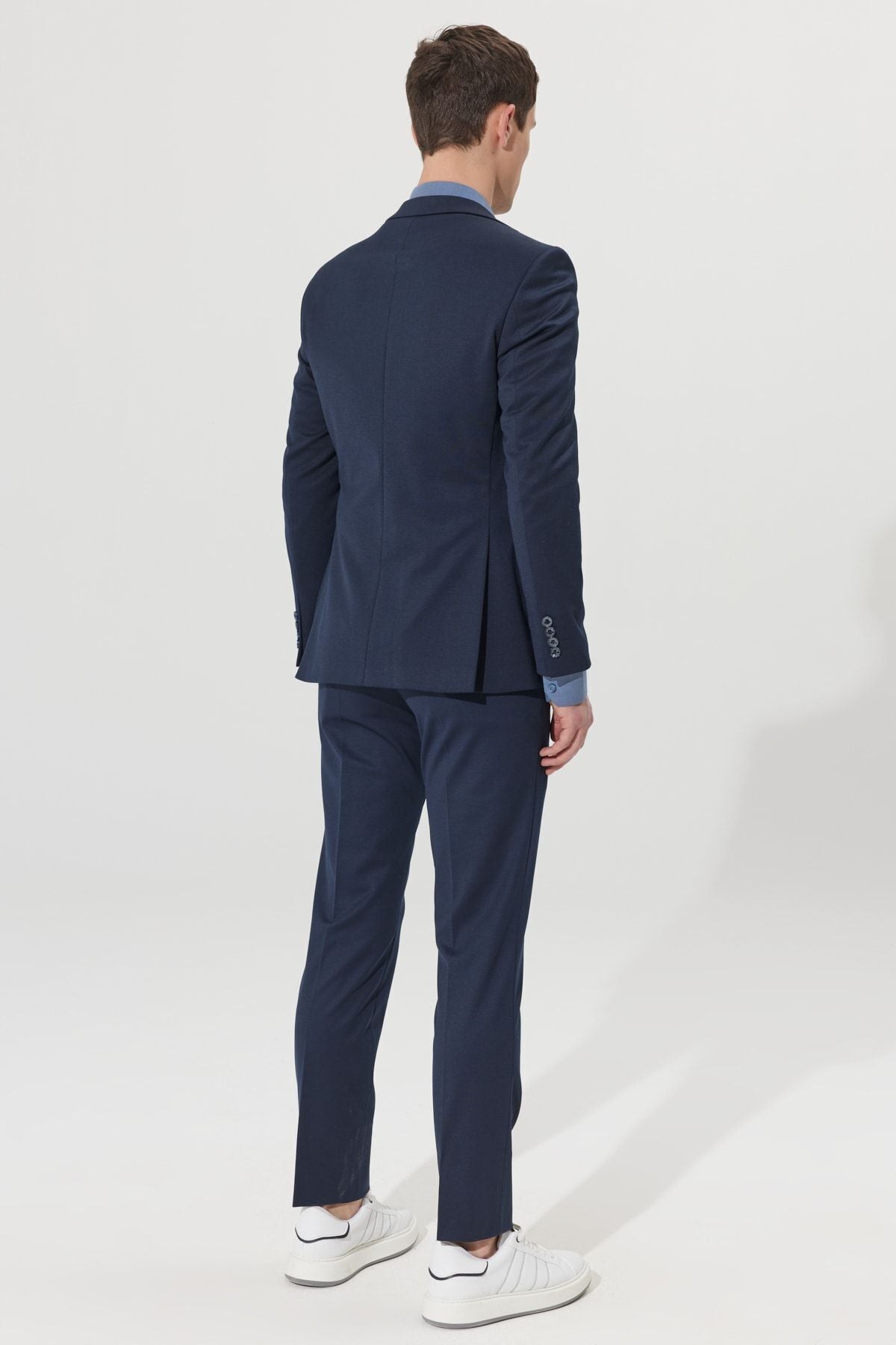 Men's navy blue slim fit narrow cut mono collar navy blue suit