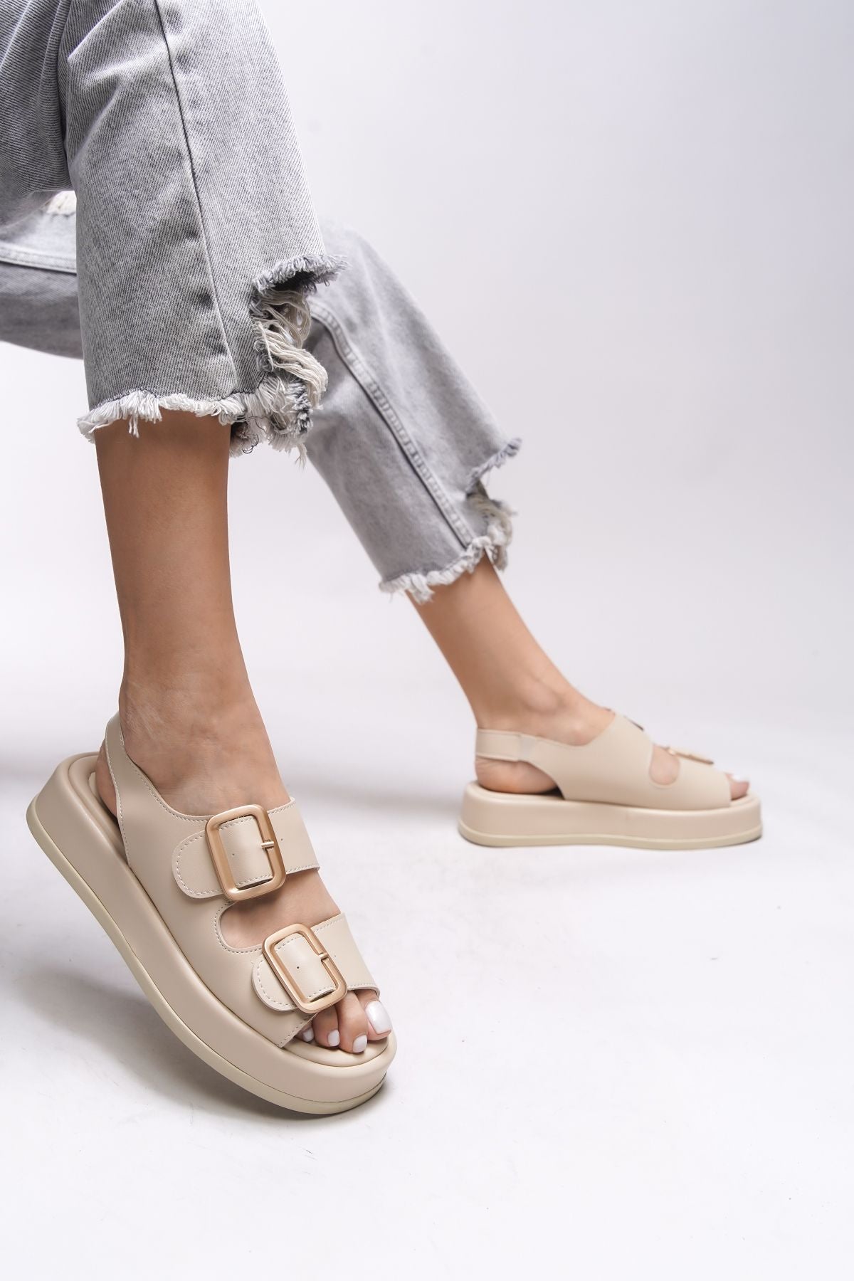 Ghinrada Female Double Tokalı Sandals 0012793 beige Skin