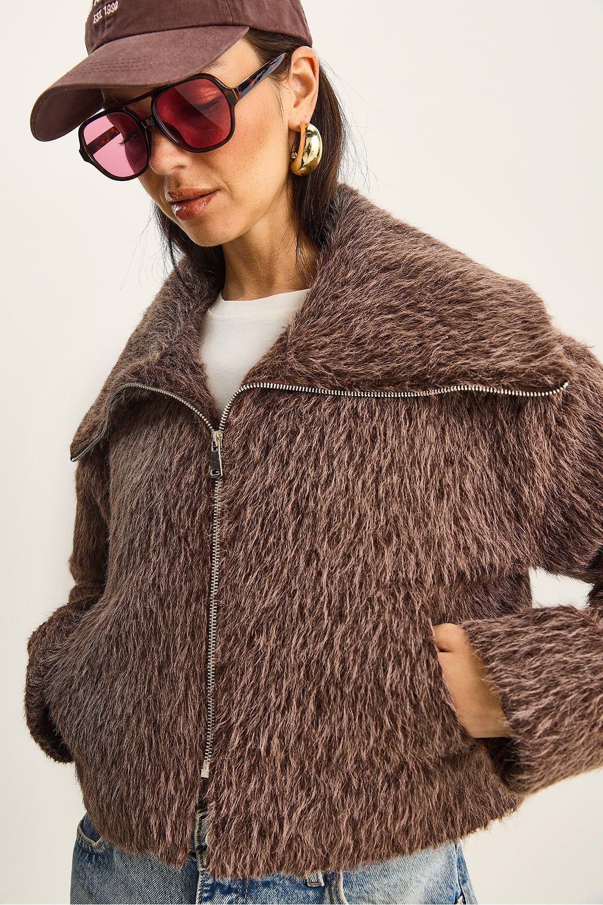 Women's Wide Collar Pocket Detailed Lined Raised Crop Coat 0211 60283819