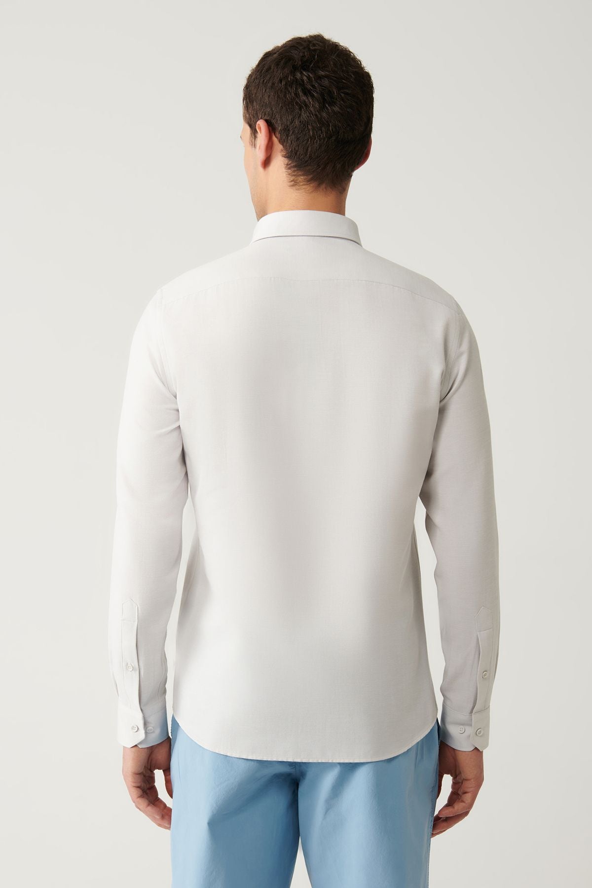 Men's gray button collar easily ironed cotton Oxford Shirt E002000