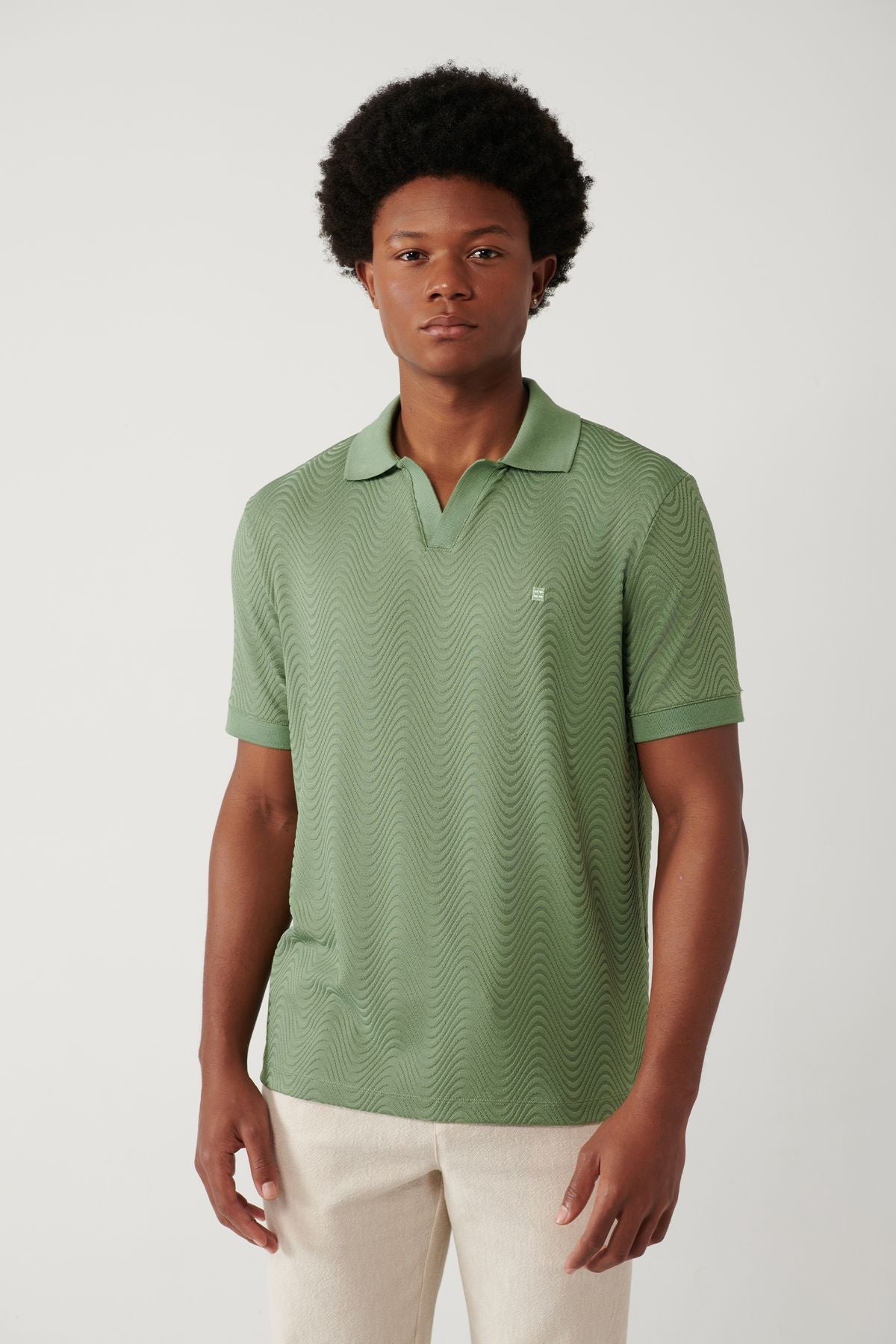 Men's Water Green Apjja Yaka Jacquard T-shirt A41y1068