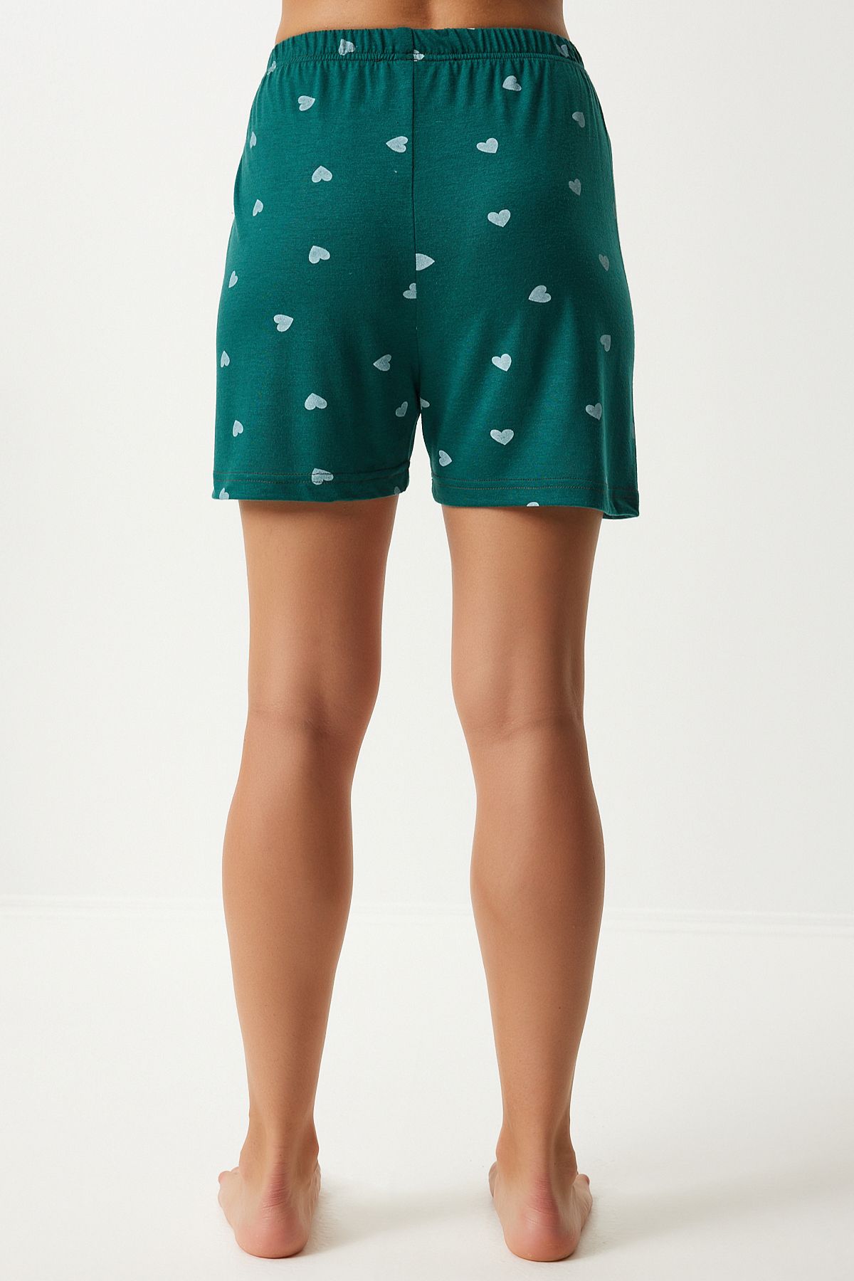Female Dark Green Heart Viscose Shirt Shirt Pajama Set EC00035