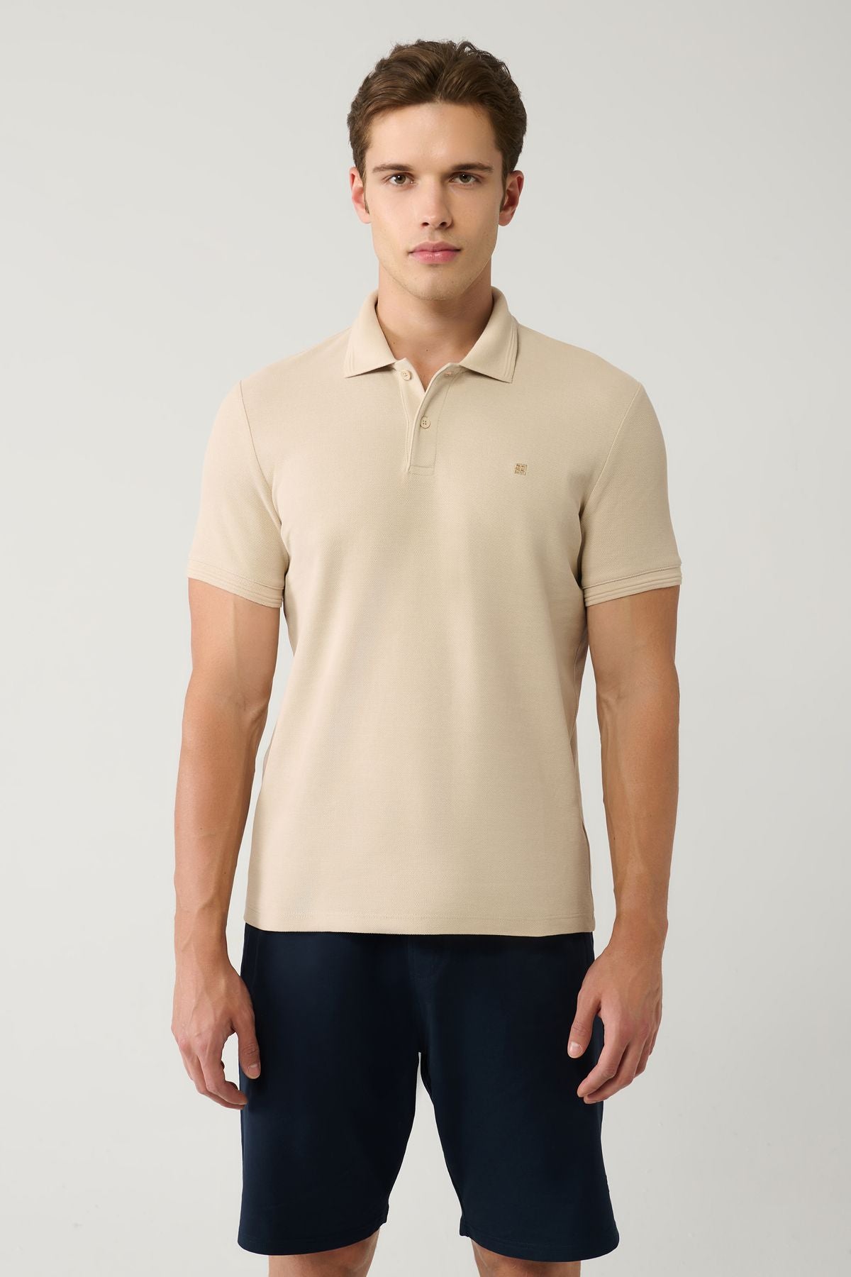 Men's Beige 100 %Cotton Fast Drying Polo Yaka T-shirt B001032