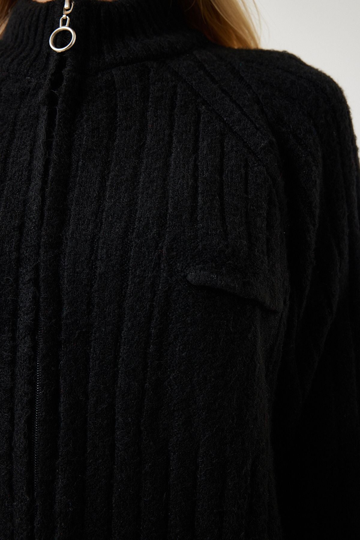 Women's black zipper knitwear cardigan DD01301