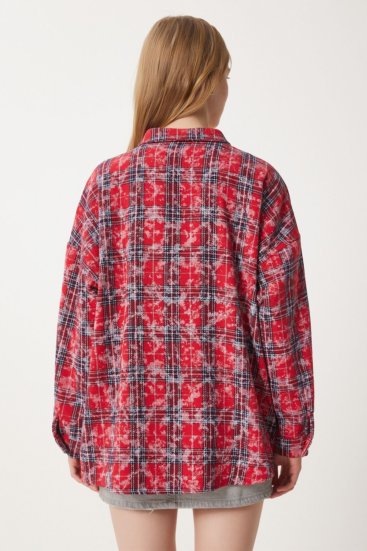 Woman Red Checkered Jacquard Woven Woven Shirt to00155