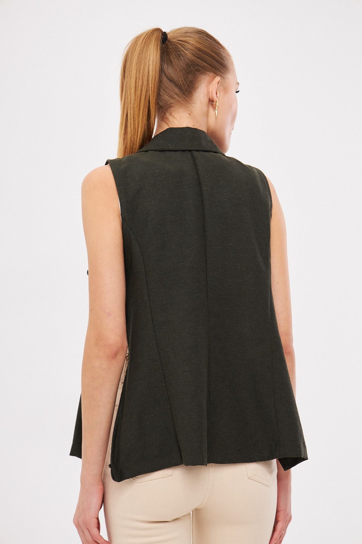 Female Khaki Men's collar side-binding vest ARM-25K001007