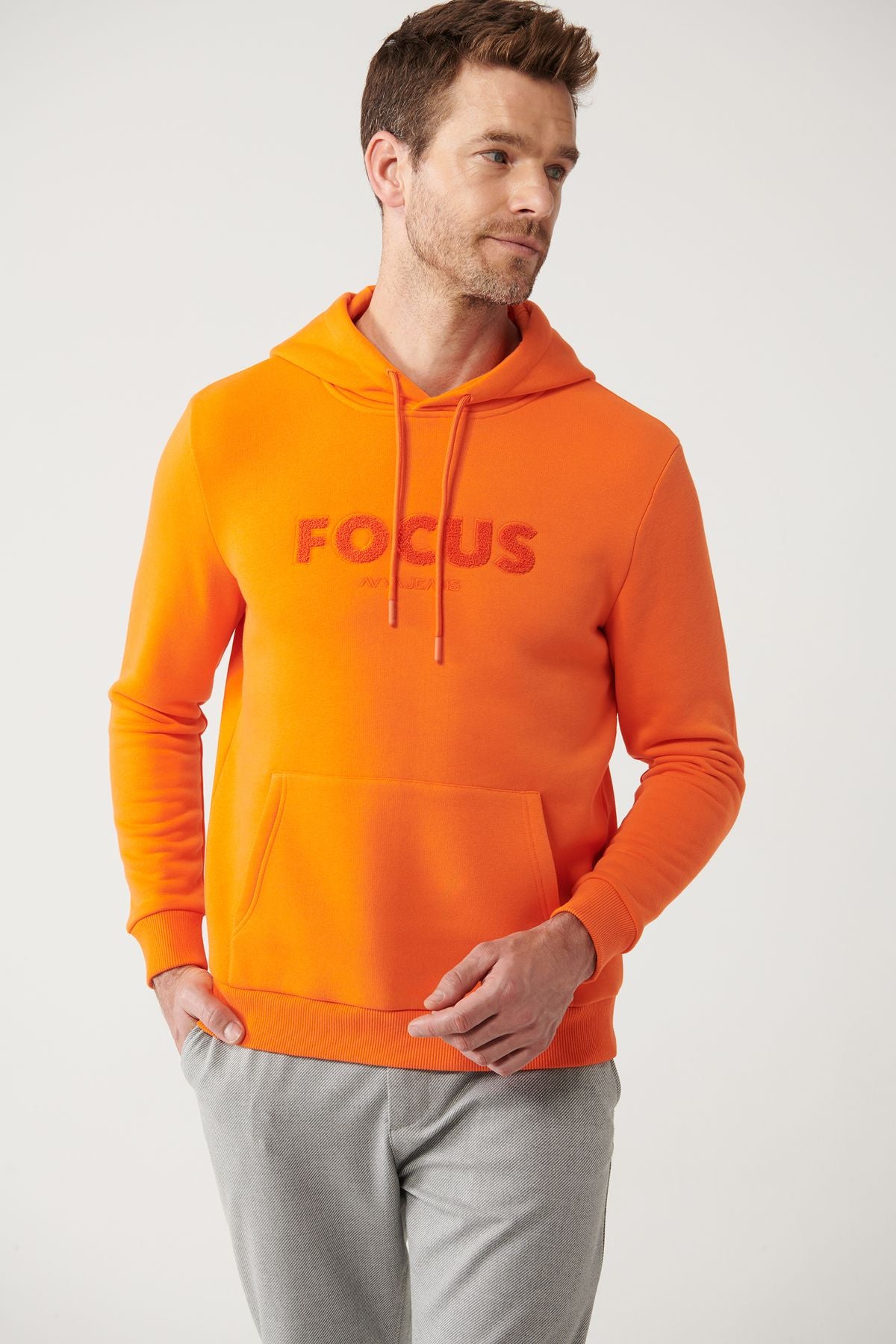 Men's Orange Hooded 3 -IP Kangaroo Pocket Sweatshirt A32y1193