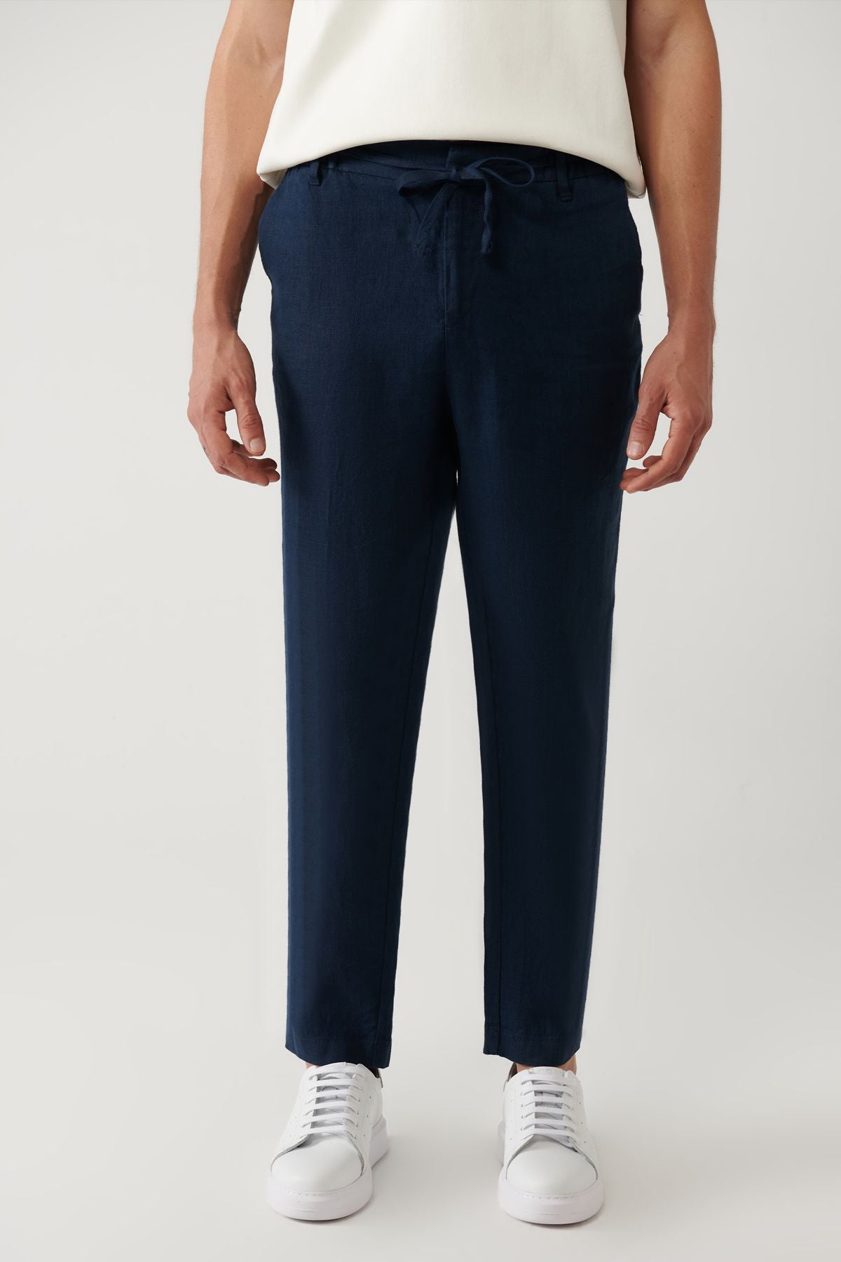 Men's Navy Blue Waist Wa Liner 100 %Linen Pants B003032