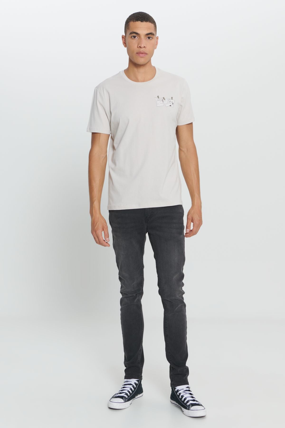 Men's Gray Standard Fit Normal Cutting 100 %Cotton Bicycle Yaka T -shirt