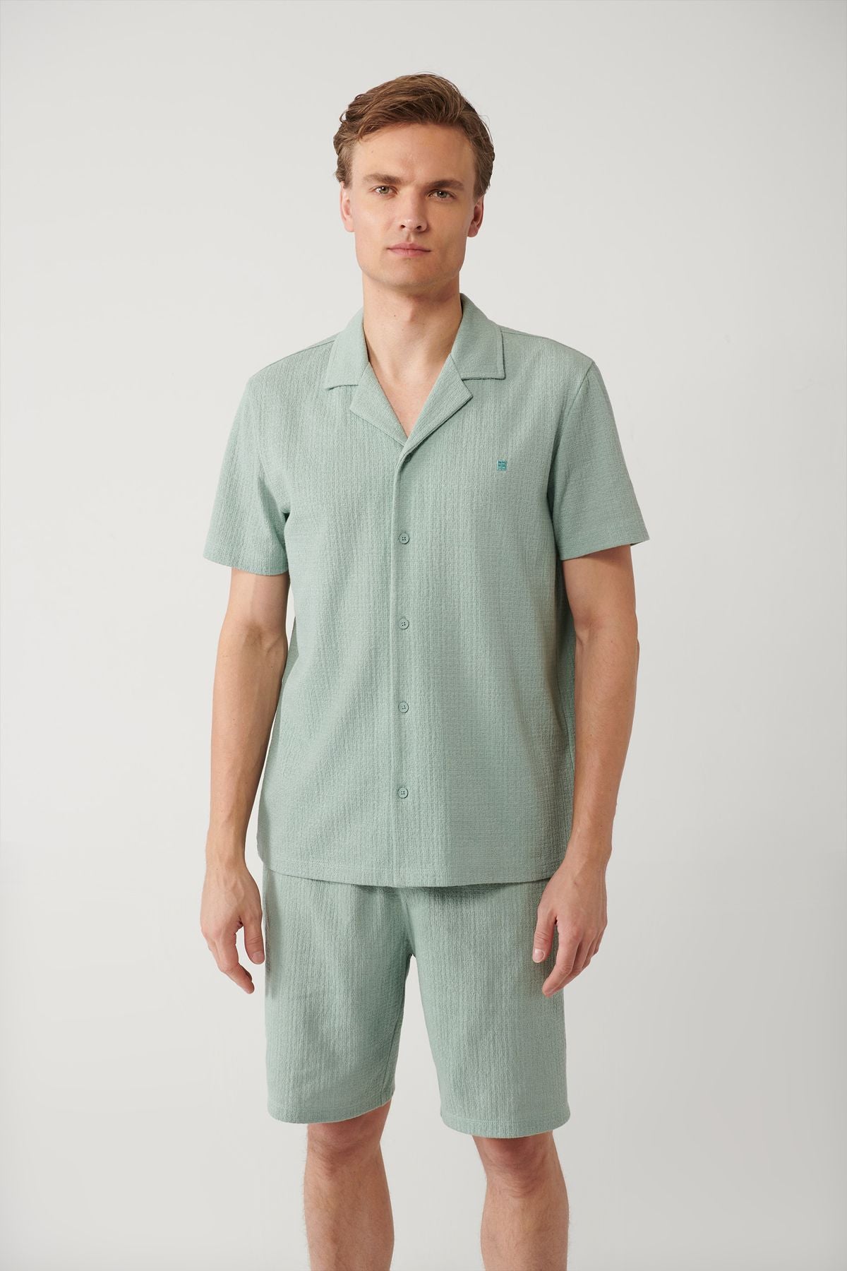Men's Nile Green Apaj Yaka Jacquard Shirt A41y2216