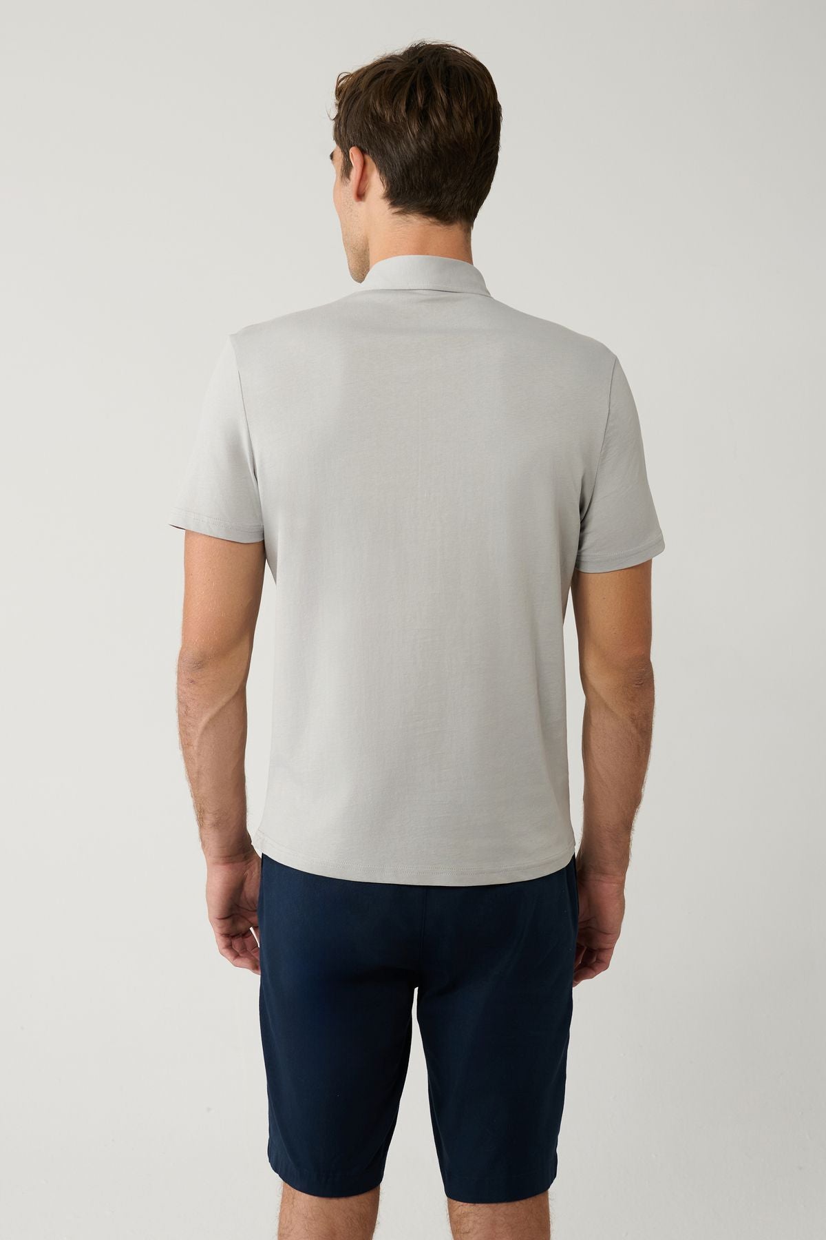 Men's Gray 100 %Cotton Zippered Polo Yaka T-shirt E001034