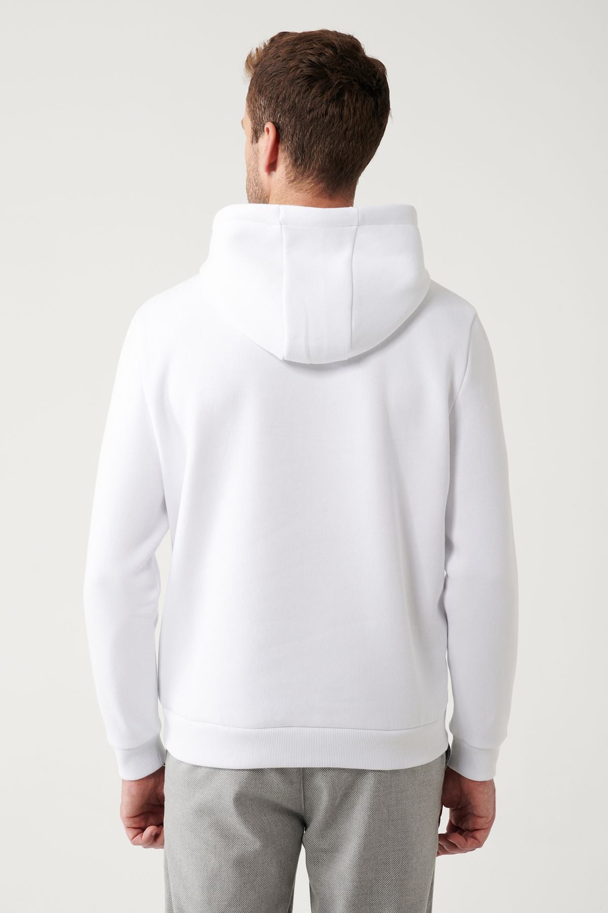Men's white hooded 3 -to -bang kangaroo pocket Sweatshirt A32y1193