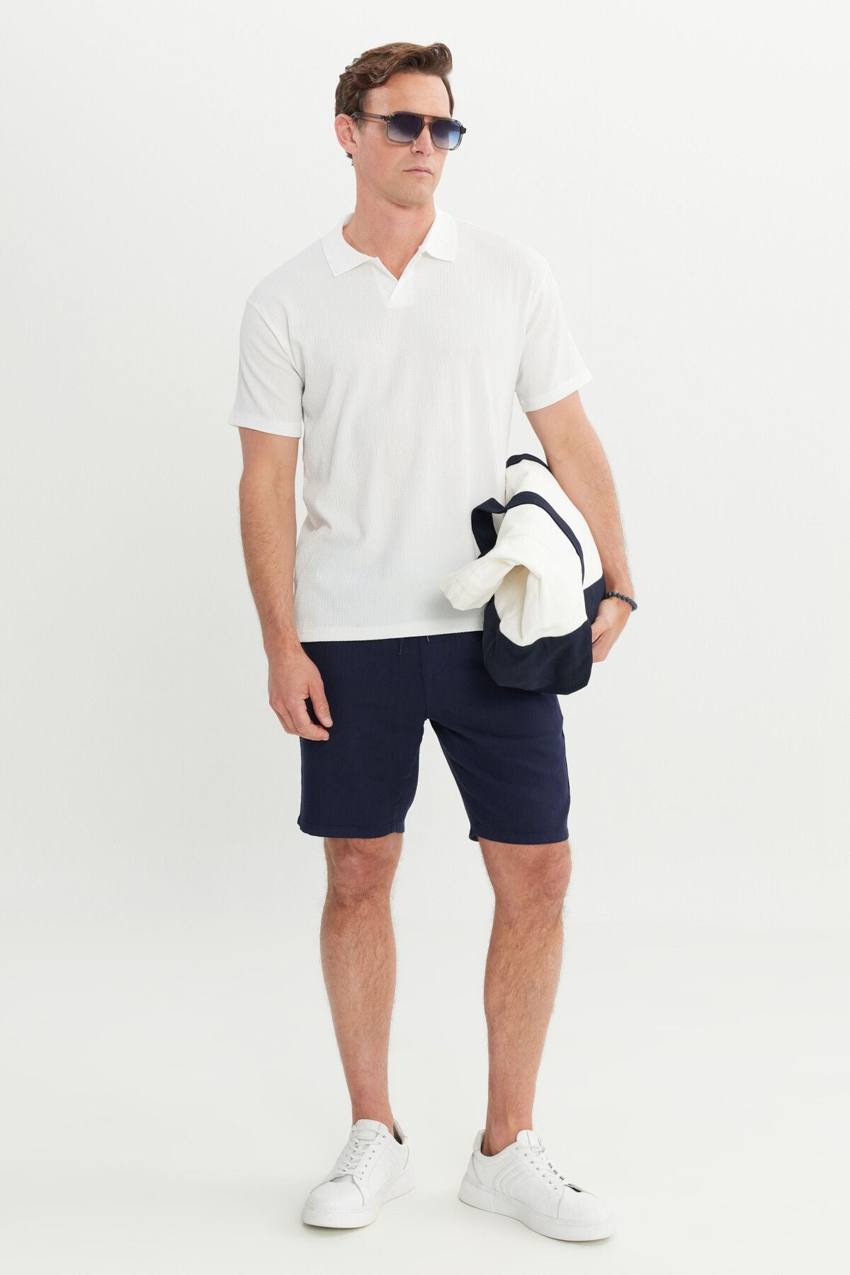 Men's ecru relax fit comfortable cut Polo Yaka T -shirt