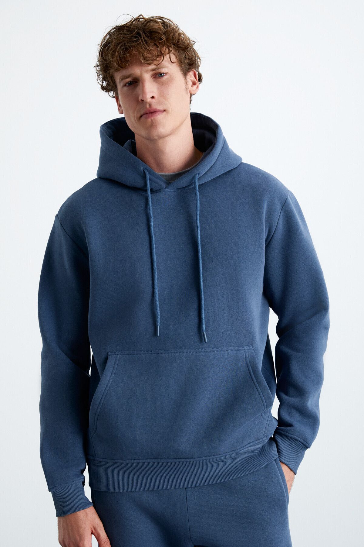 Yokohama Men's Fleece Fleece Soft Regular Kangaroo Pocket Hooded Indigo Sweatshirt