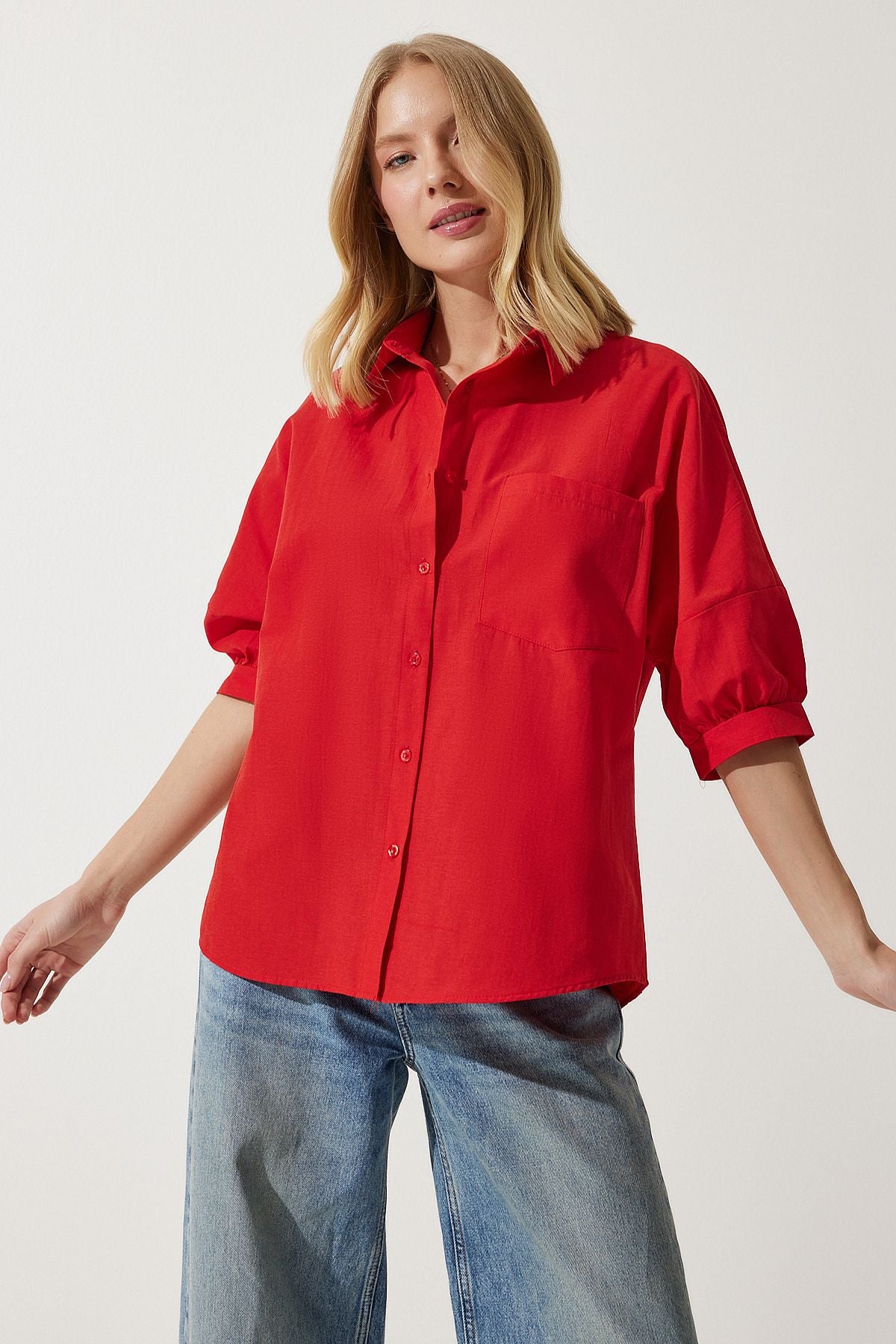 Woman Red Balloon Sleeze Poplin Shirt DD01308