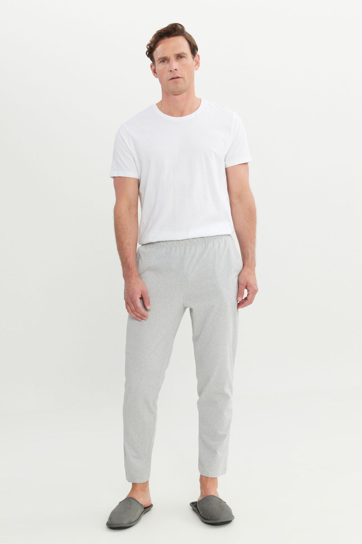 Men's gray melange cotton standard fit fit normal cut waist pajamas with rubber pocket