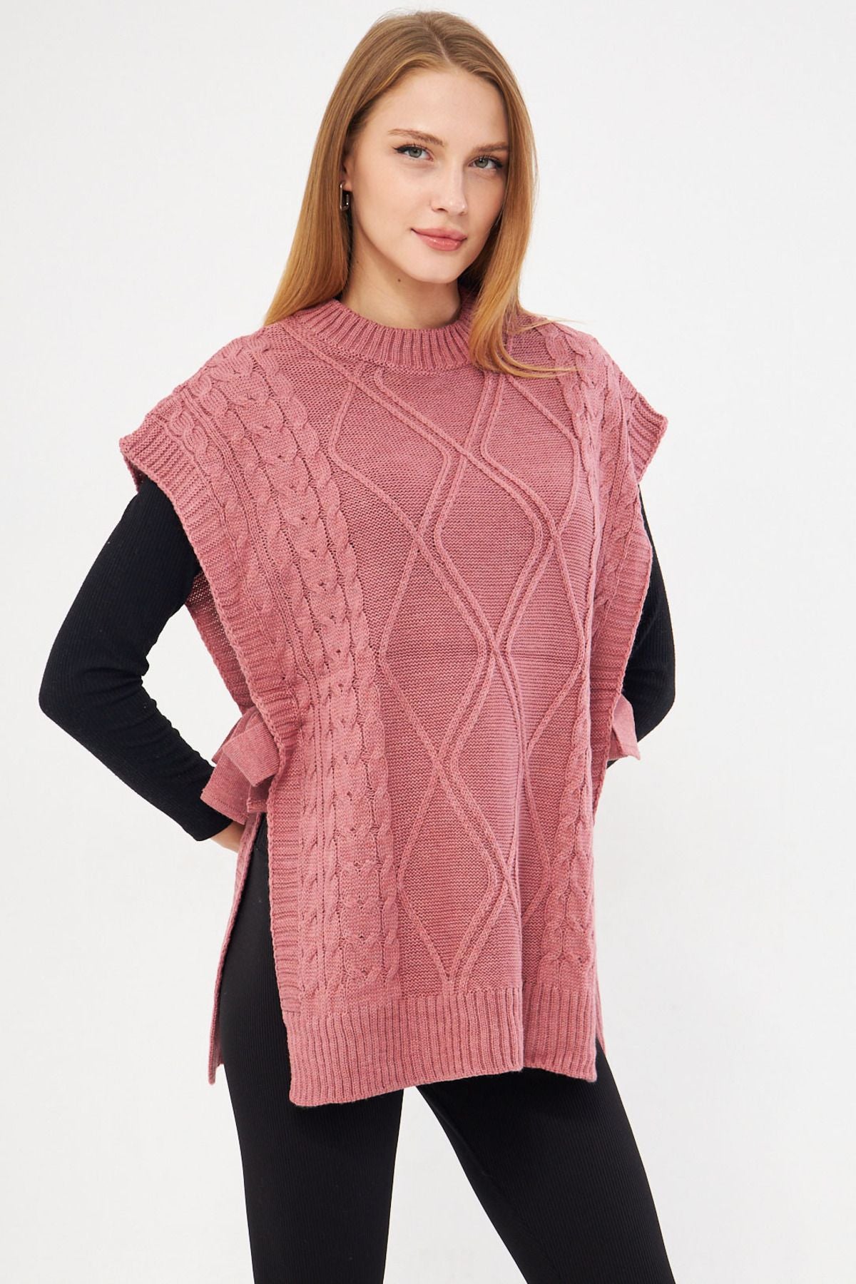 Women's Rose Drying Coming Detailed Oversiz Knitwear Süveter Arm-25k069005