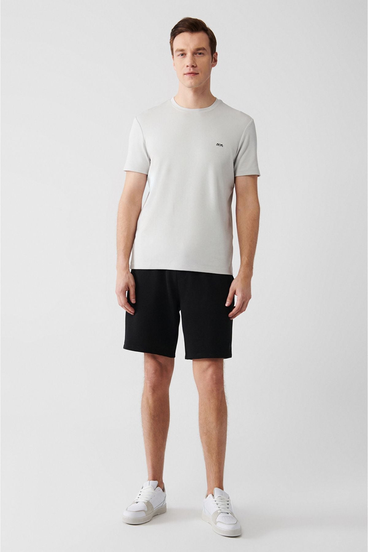 Men's Gray Bicycle Neck Back and Chest Logo Printed T-Shirt B001040