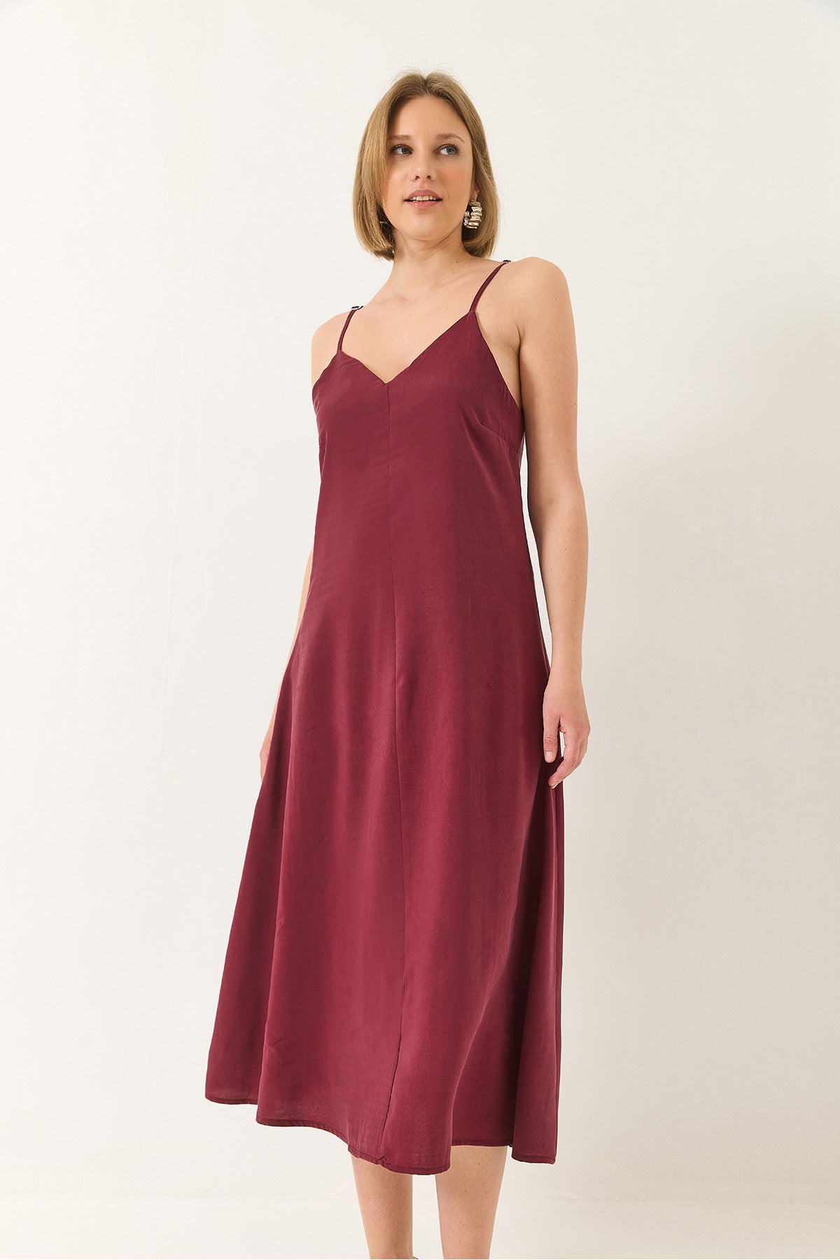 Women's V-Neck Thin Strap Hidden Zipper Lined Modal Dress 5978 60281032