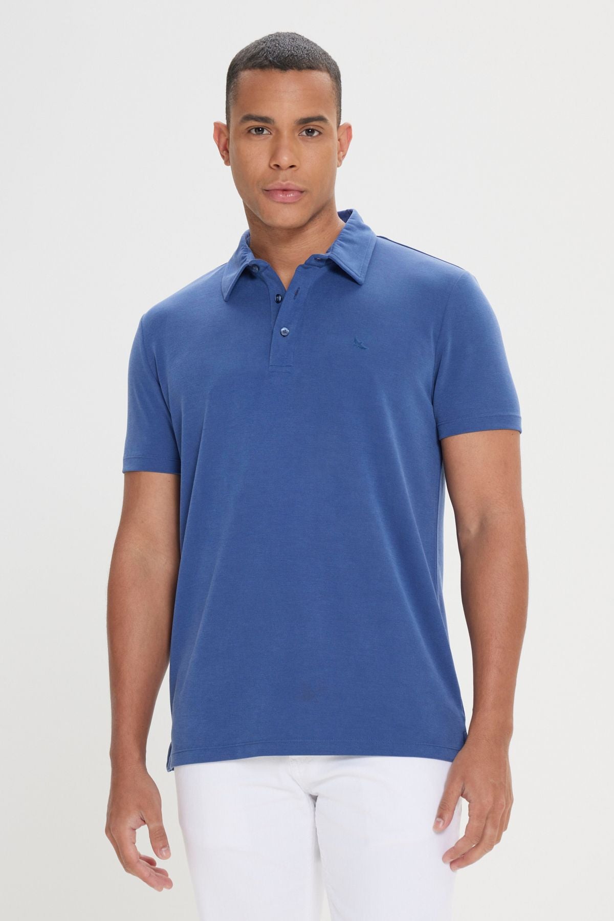 Men's indigo slim fit narrow cut polo collar t -shirt