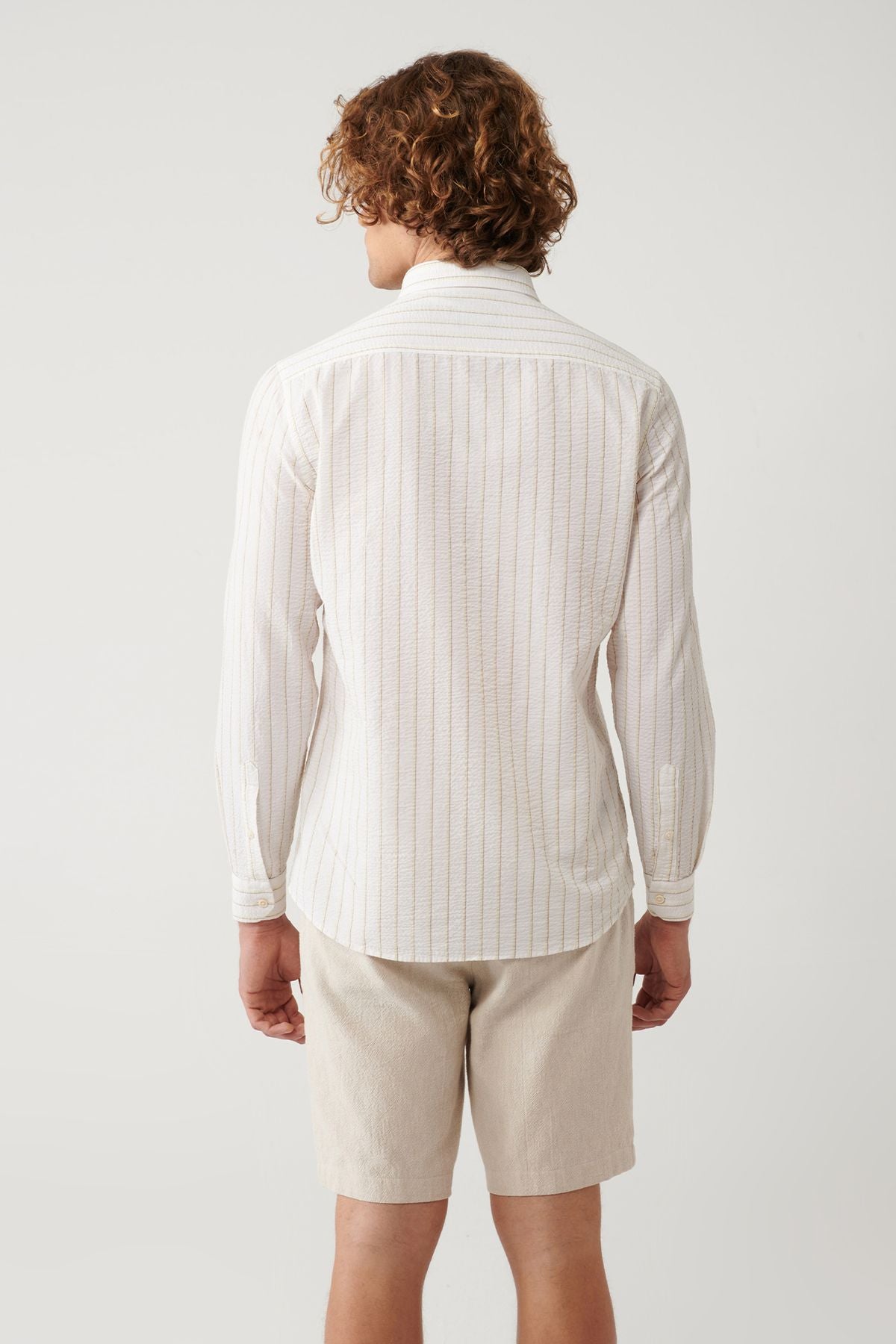 Men's white wafer striped lycra cotton shirt A41y2112