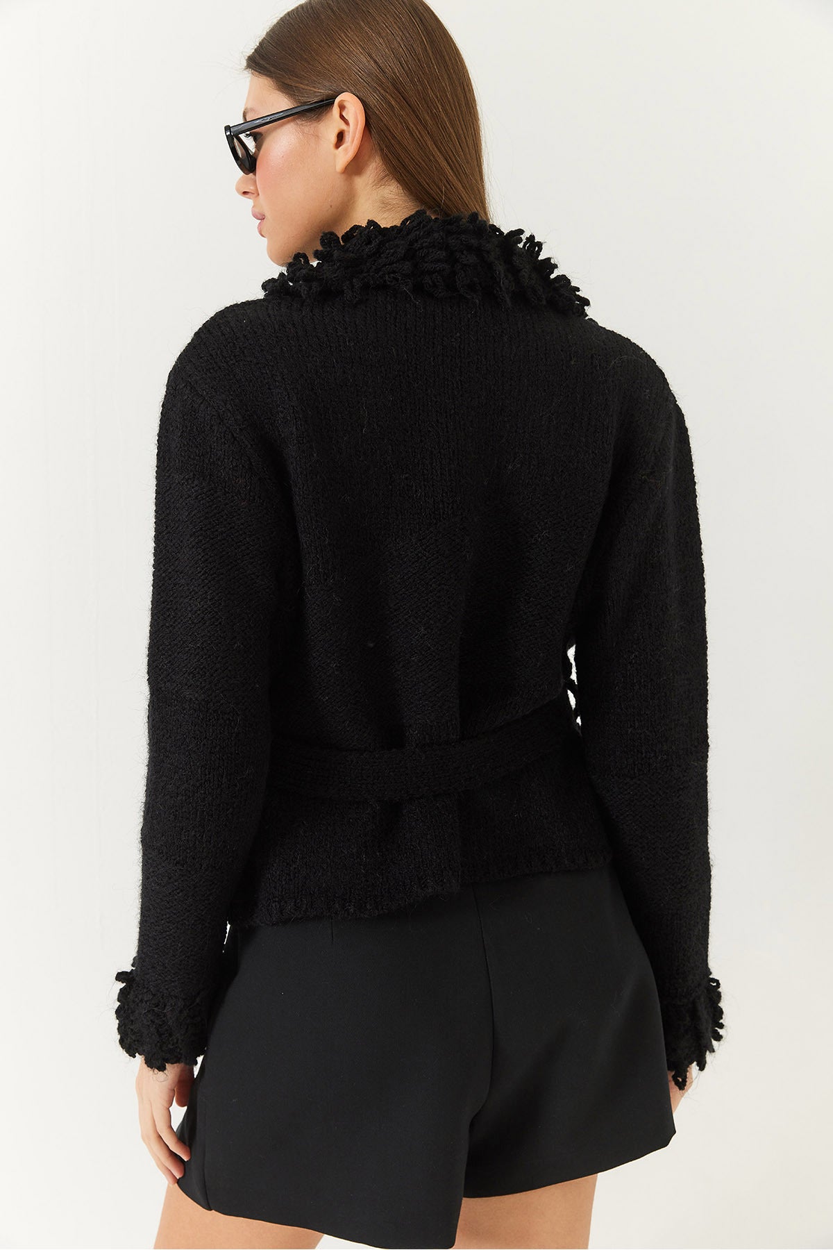 Women's Collar and Sleeve End Tasseled Knitwear Cardigan 20246335