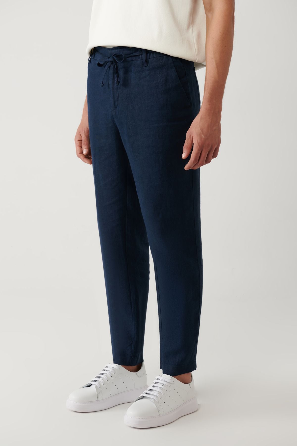 Men's Navy Blue Waist Wa Liner 100 %Linen Pants B003032