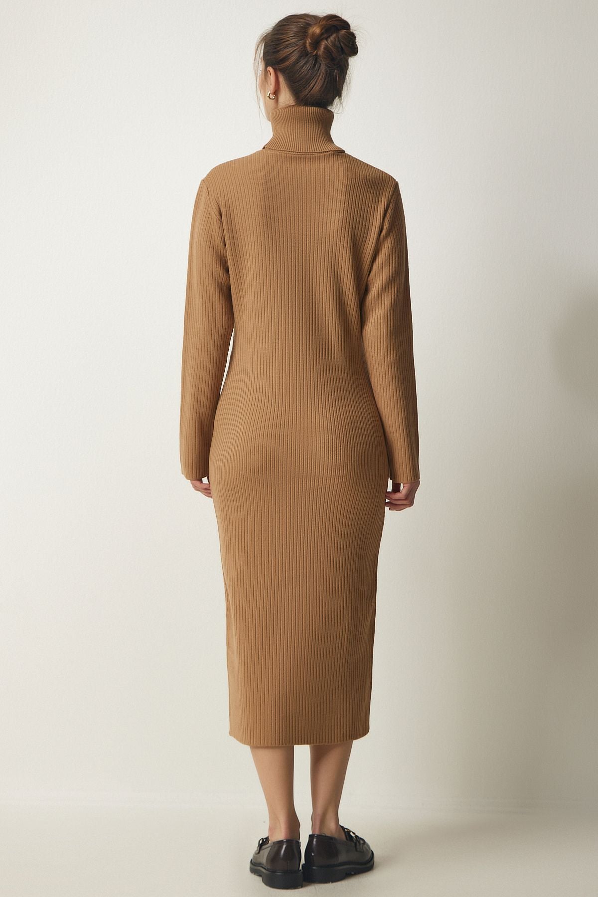 Female biscuit fisherman collar slit knitwear dress PF00038