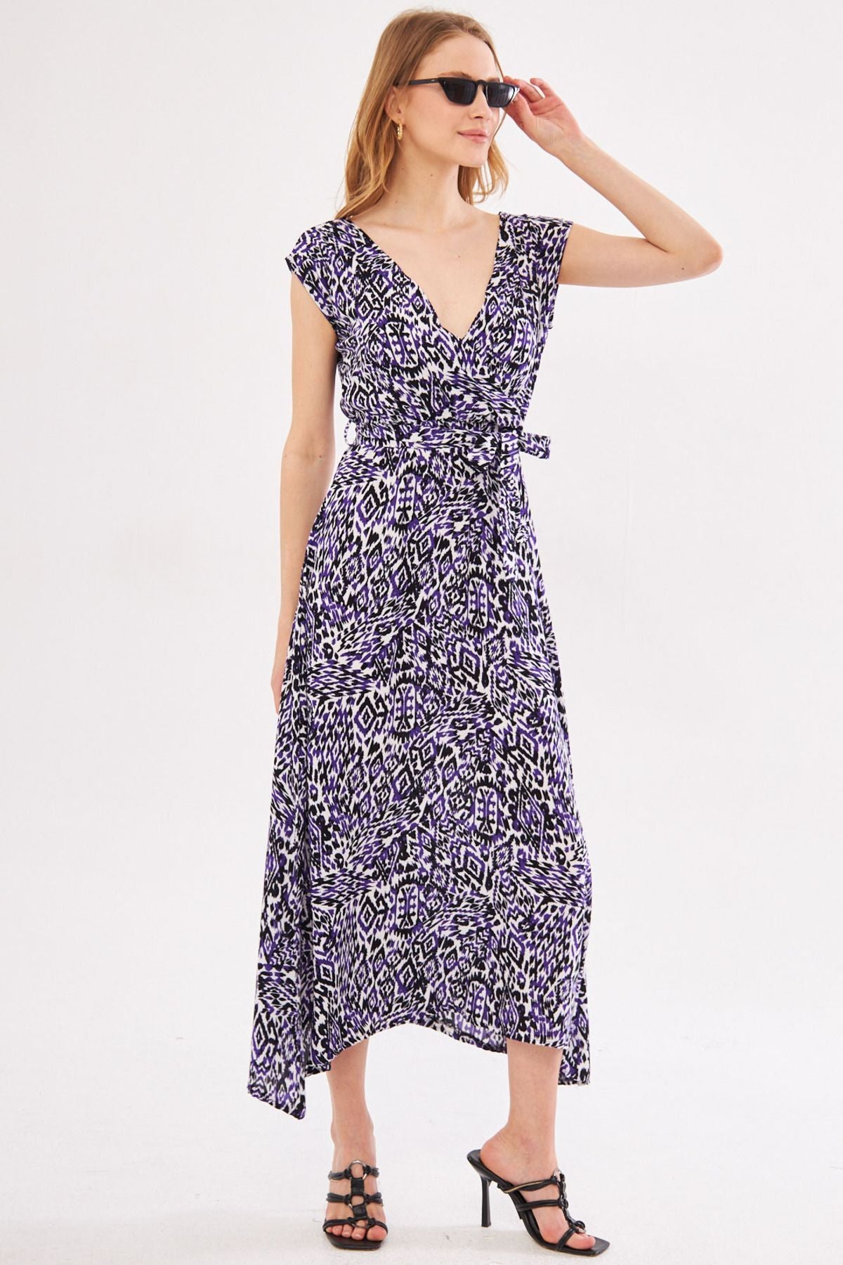 Woman Purple Efta Dress Back and Front Cruve Beded Patterned Midi Boy ARM-24Y001027