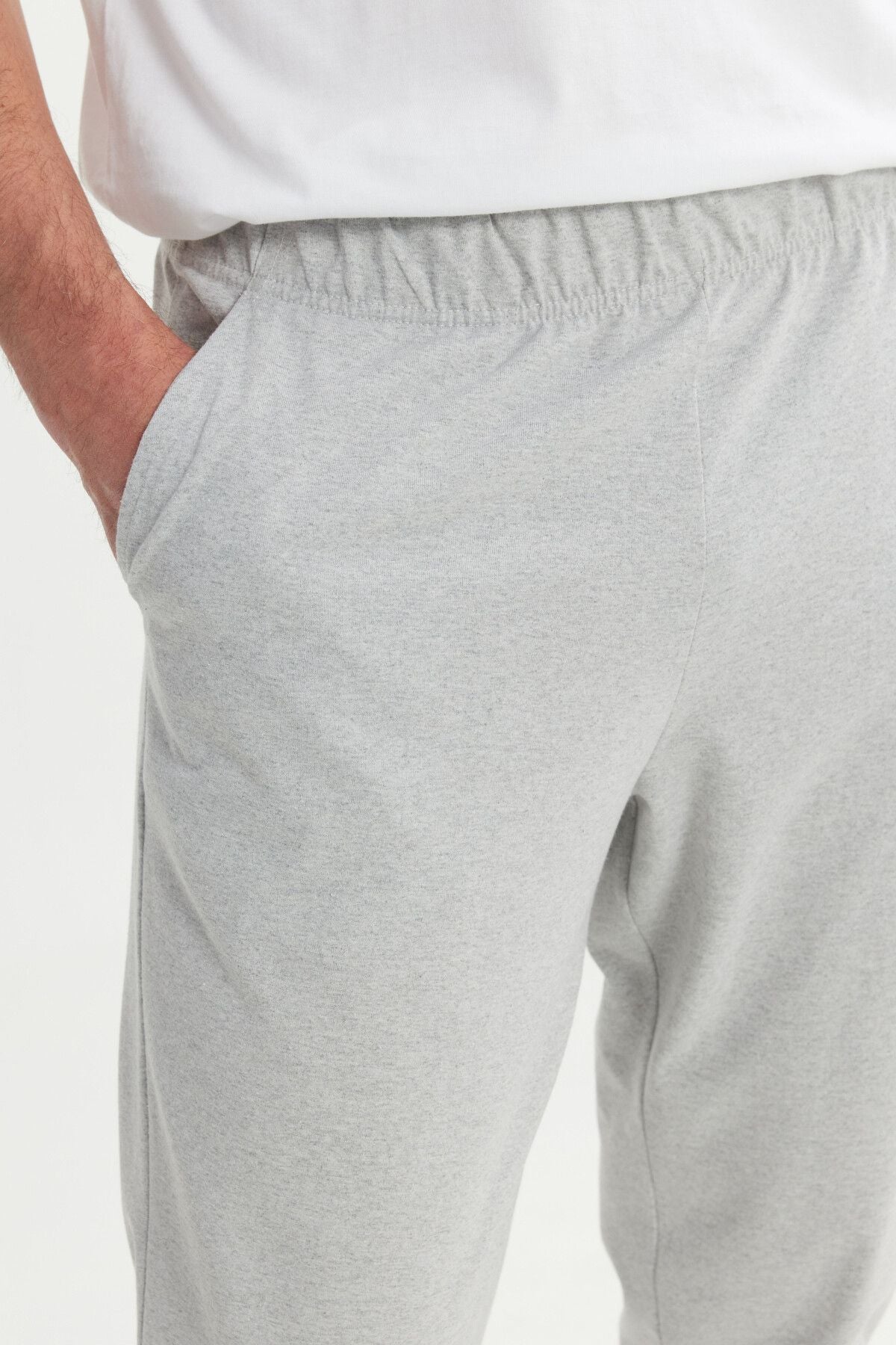 Men's gray melange cotton standard fit fit normal cut waist pajamas with rubber pocket