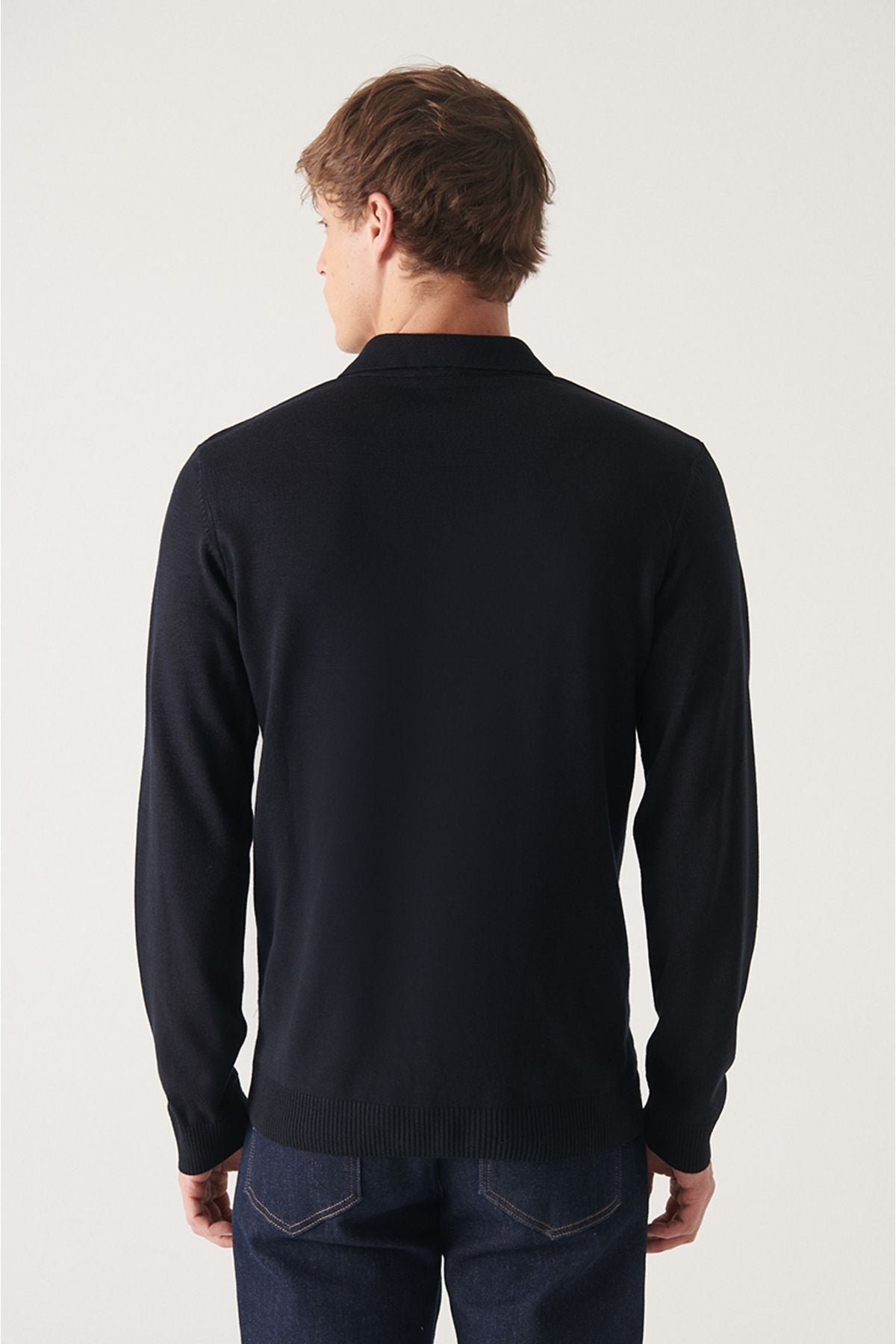 Men's navy blue wool mixed Polico Knitwear Sweater E005017